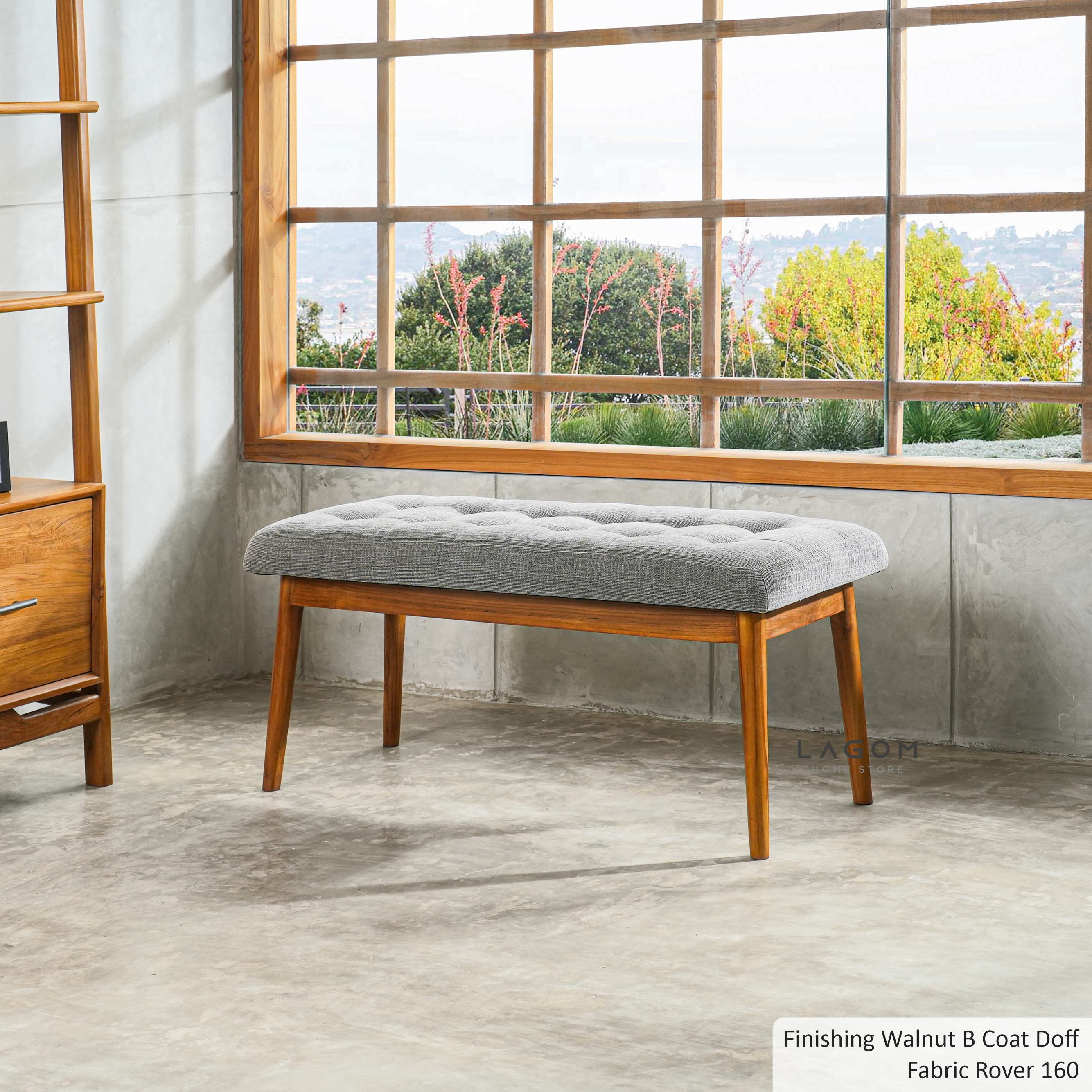 Bangku Kayu Jati Solid dengan Premium Cushion Bench Seat Lagom Home Store Jati Furnitur Teak Furniture Jakarta