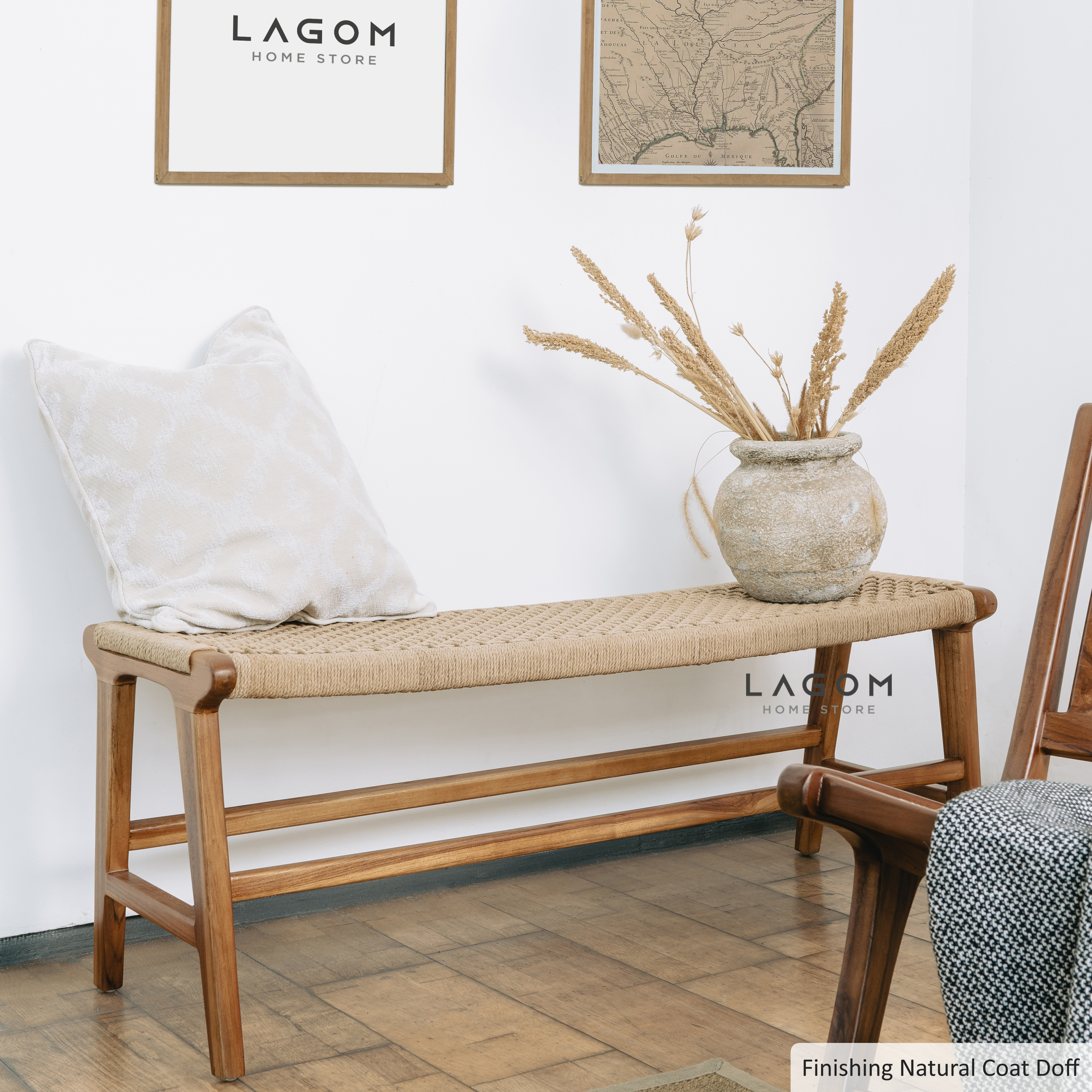 Bangku Panjang dari Kayu Jati dan Premium Loom Bench Seat Lagom Home Store Jati Furnitur Teak Furniture Jakarta
