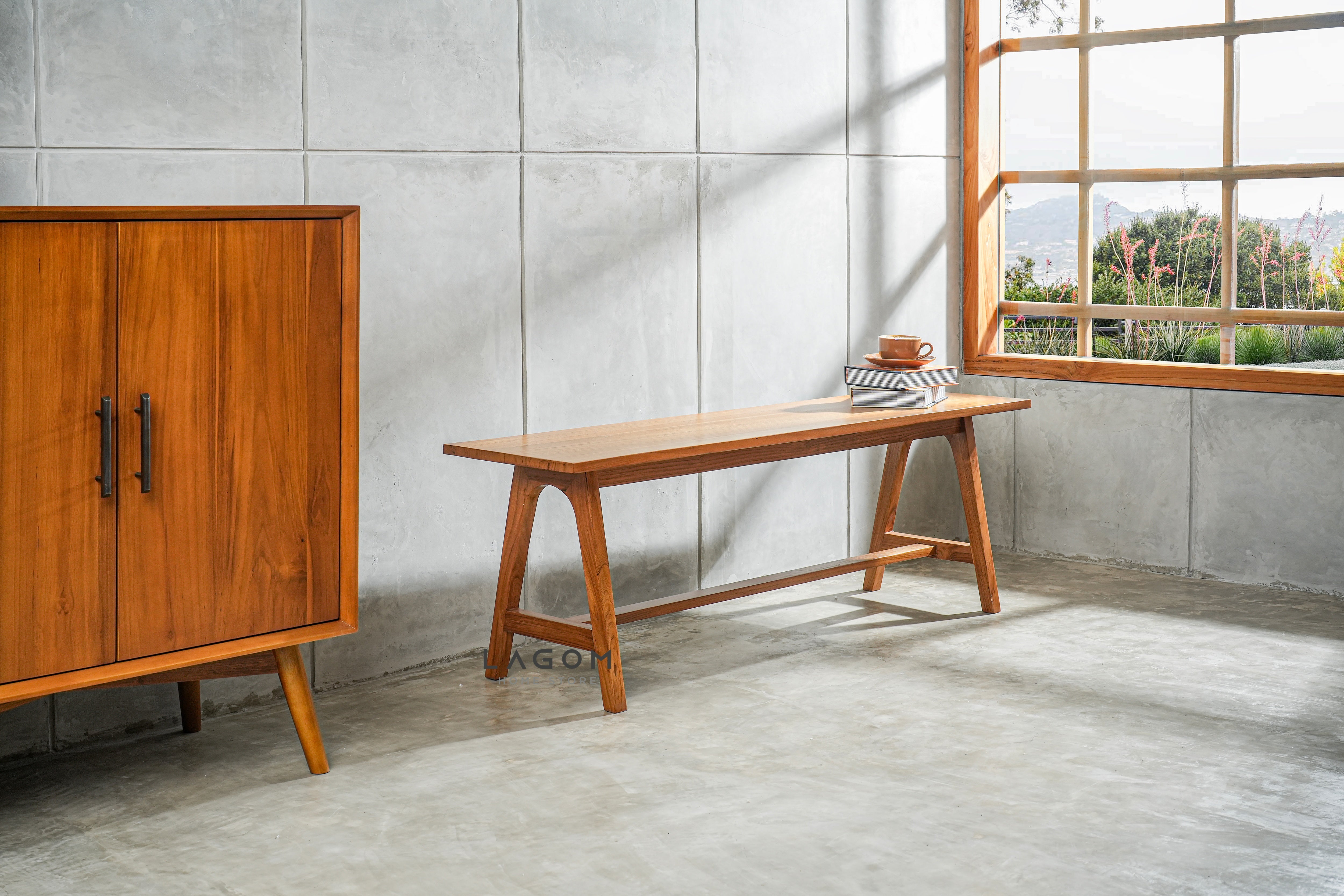 Bangku Panjang Minimalis dari Kayu Jati Bench Seat Lagom Home Store Jati Furnitur Teak Furniture Jakarta