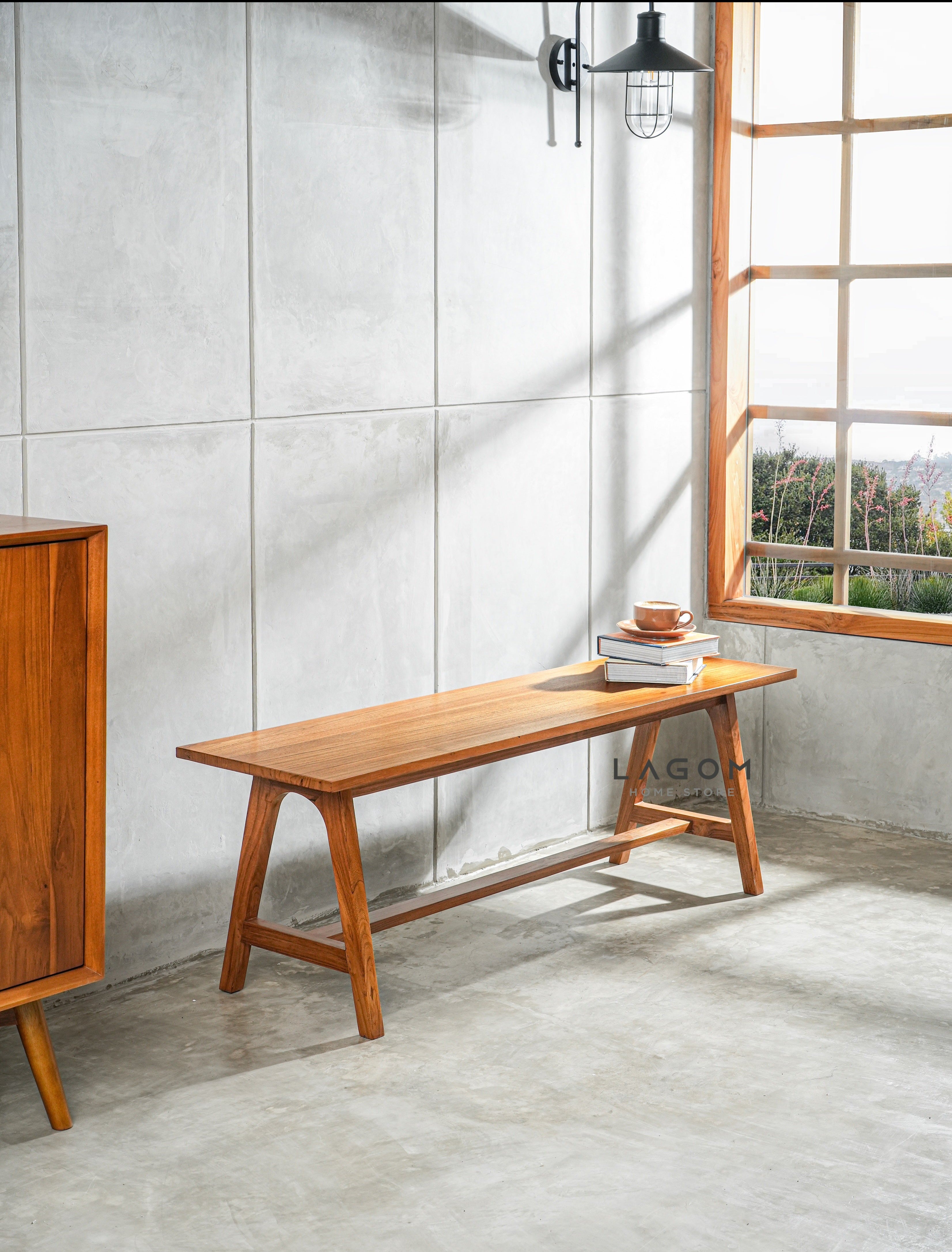 Bangku Panjang Minimalis dari Kayu Jati Bench Seat Lagom Home Store Jati Furnitur Teak Furniture Jakarta