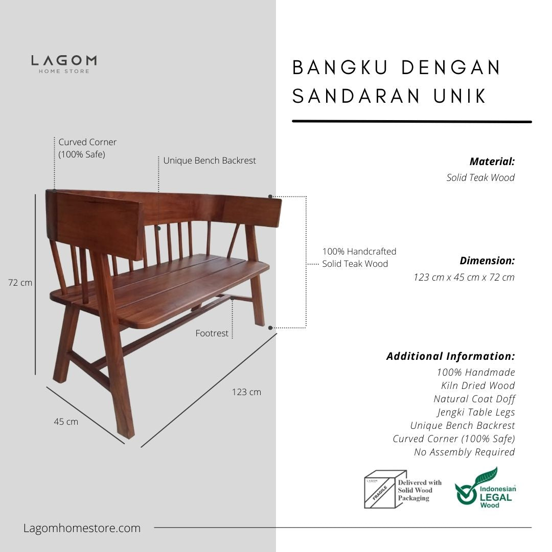 Bangku Taman Unik dari Kayu Jati Solid Bench Seat Lagom Home Store Jati Furnitur Teak Furniture Jakarta