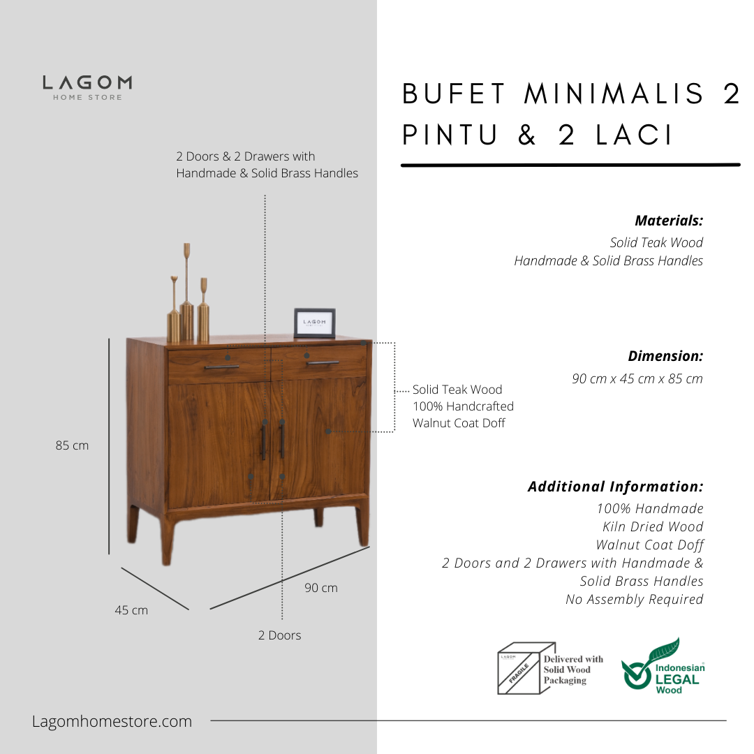 Bufet dengan Penyimpanan Kombinasi Pintu dan Laci dari Kayu Jati Solid Buffet Lagom Home Store Jati Furnitur Teak Furniture Jakarta