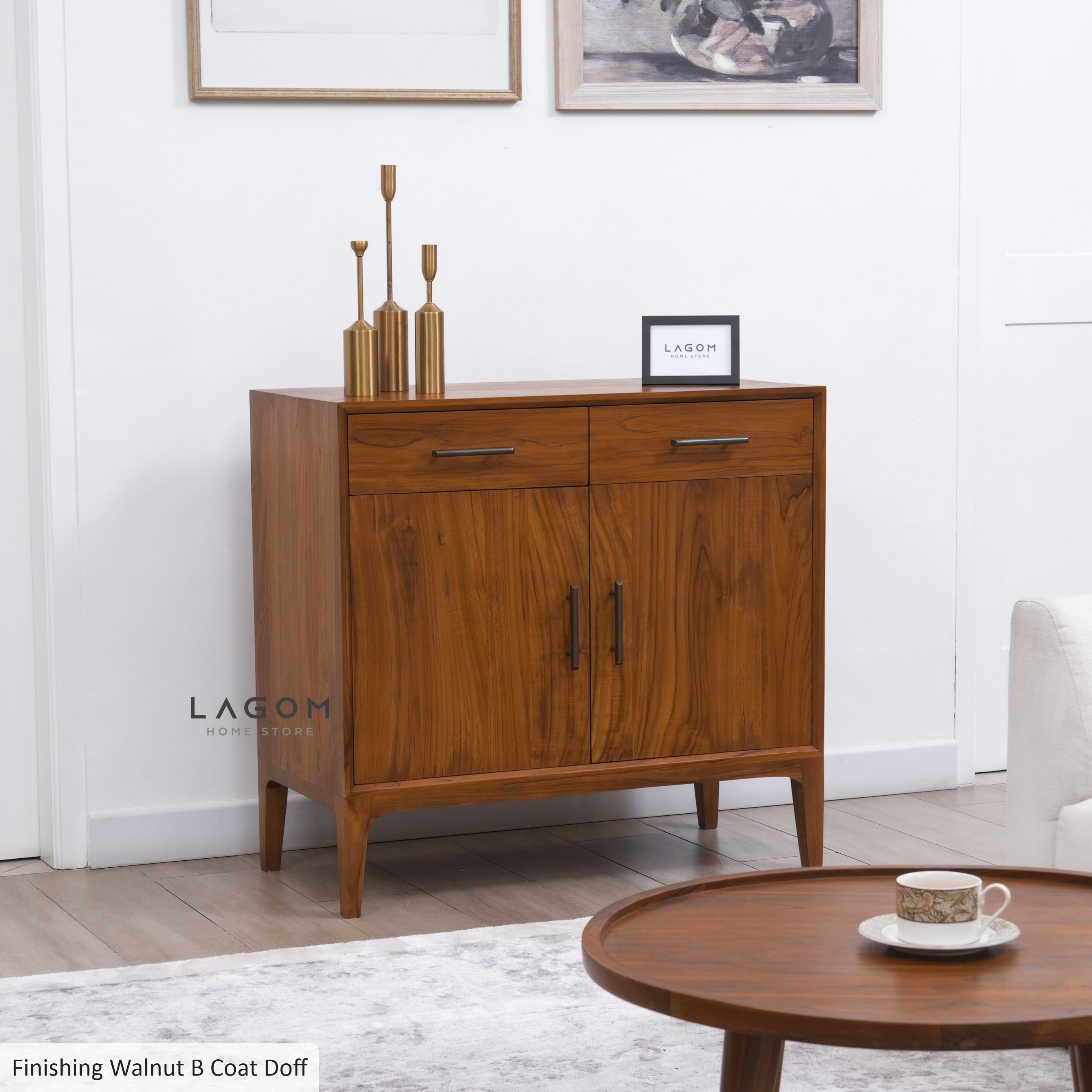 Bufet dengan Penyimpanan Pintu dan Laci dari Kayu Jati Solid Buffet Lagom Home Store Jati Furnitur Teak Furniture Jakarta