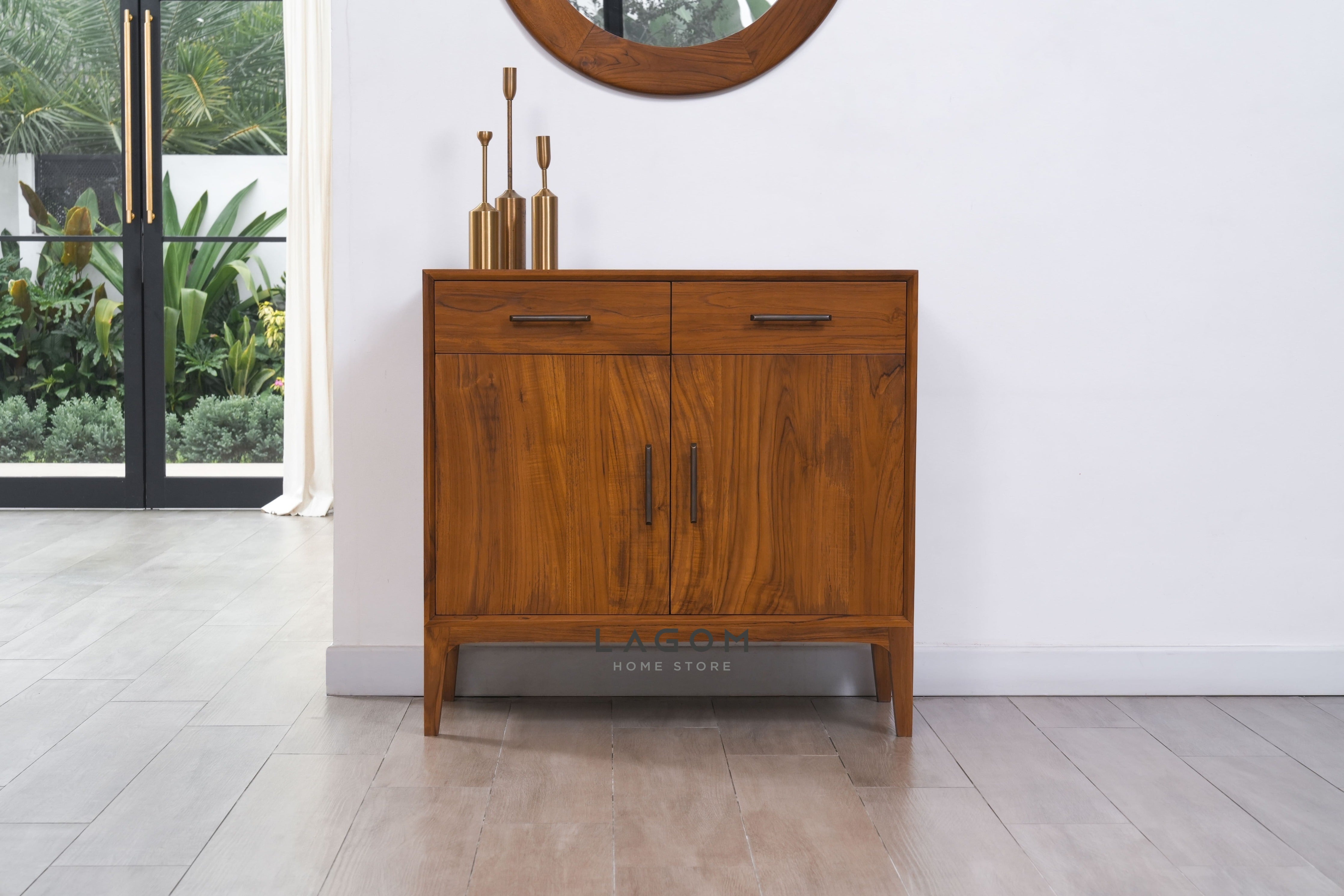 Bufet dengan Penyimpanan Pintu dan Laci dari Kayu Jati Solid Buffet Lagom Home Store Jati Furnitur Teak Furniture Jakarta