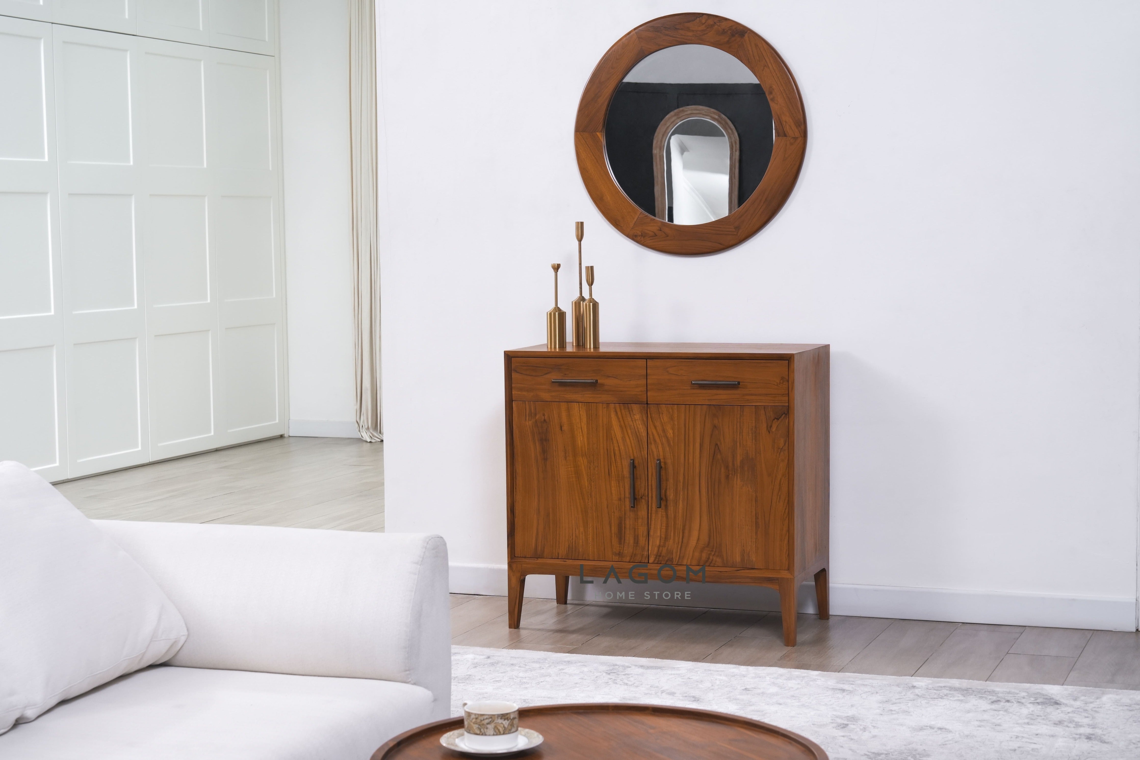 Bufet dengan Penyimpanan Pintu dan Laci dari Kayu Jati Solid Buffet Lagom Home Store Jati Furnitur Teak Furniture Jakarta