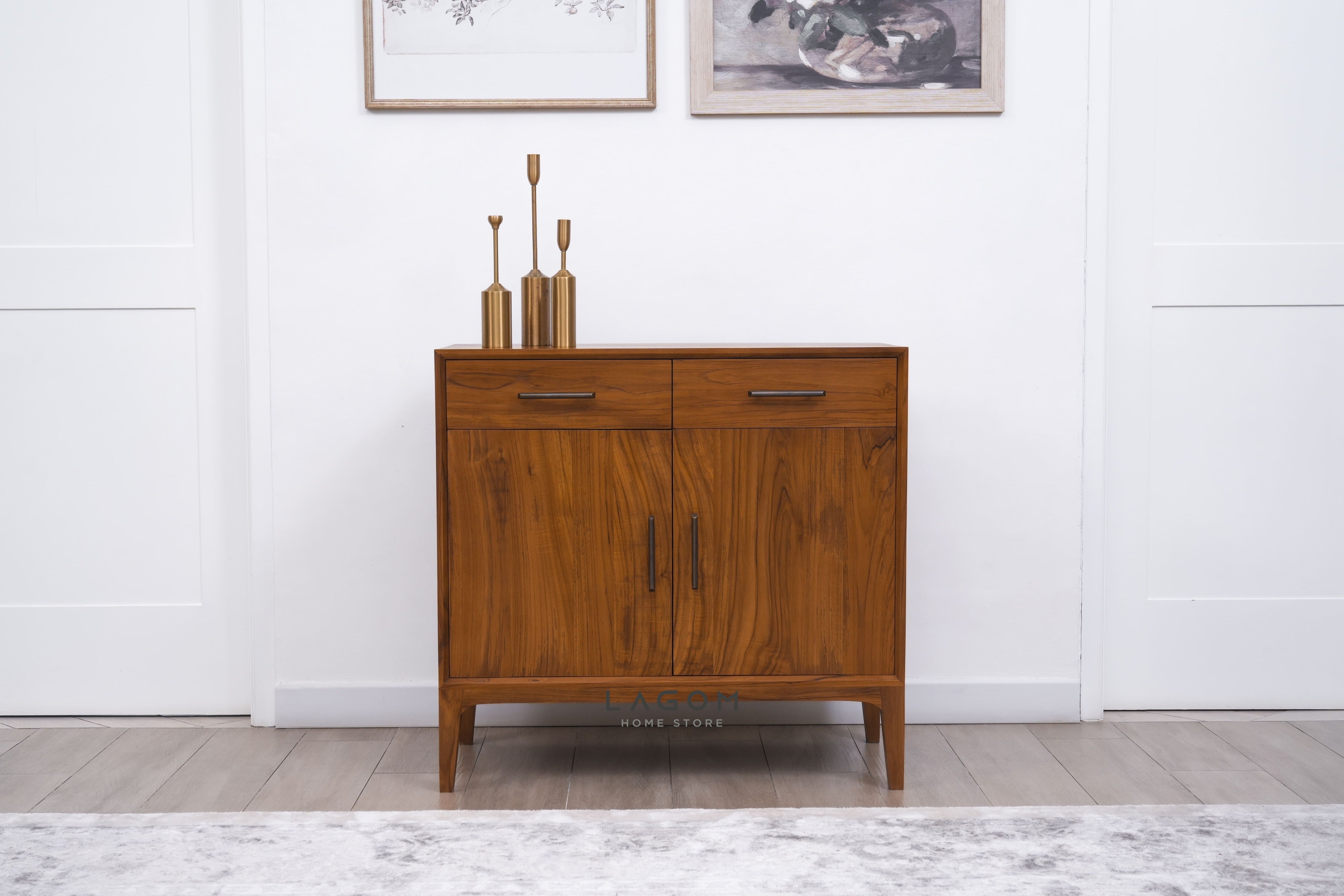 Bufet dengan Penyimpanan Pintu dan Laci dari Kayu Jati Solid Buffet Lagom Home Store Jati Furnitur Teak Furniture Jakarta