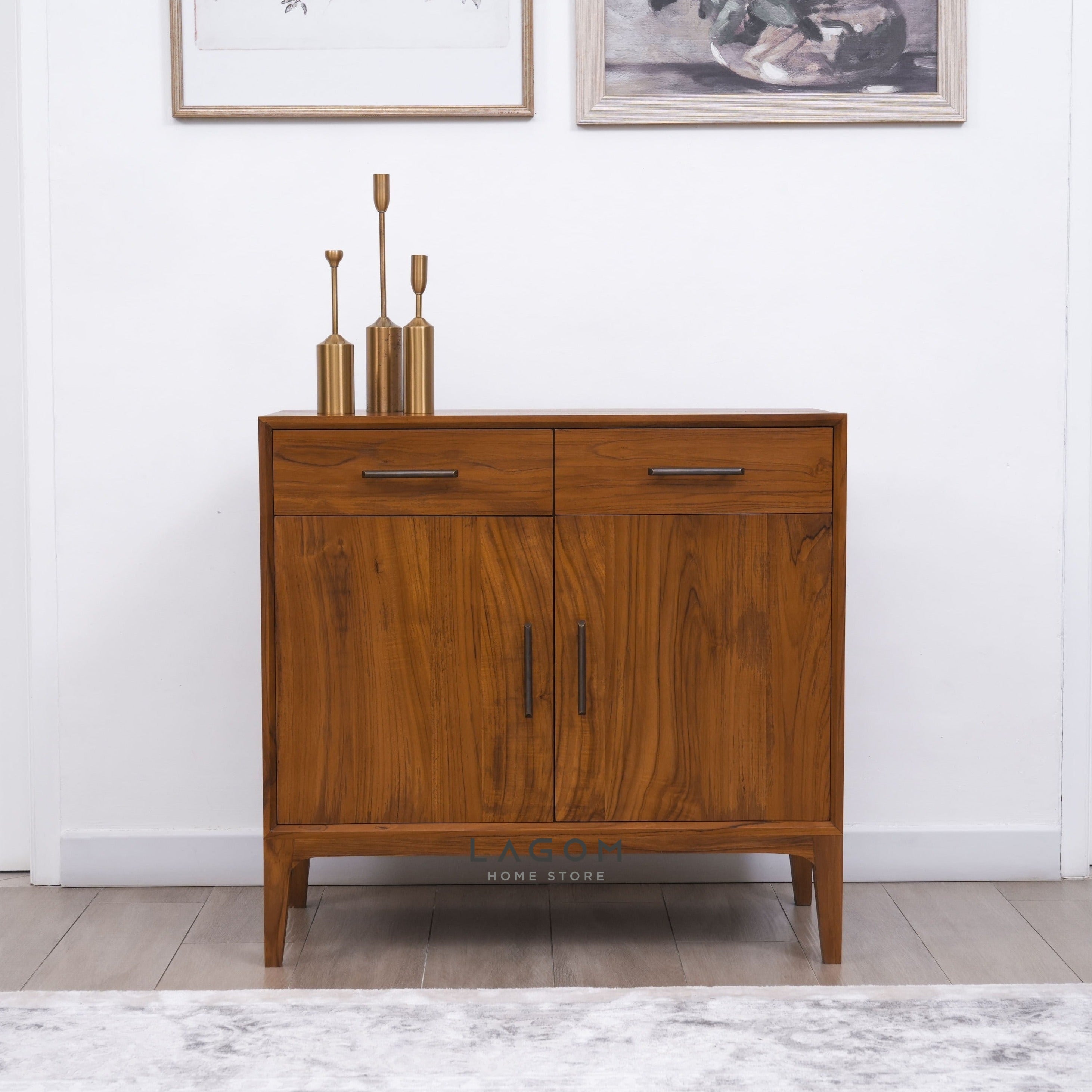 Bufet dengan Penyimpanan Pintu dan Laci dari Kayu Jati Solid Buffet Lagom Home Store Jati Furnitur Teak Furniture Jakarta