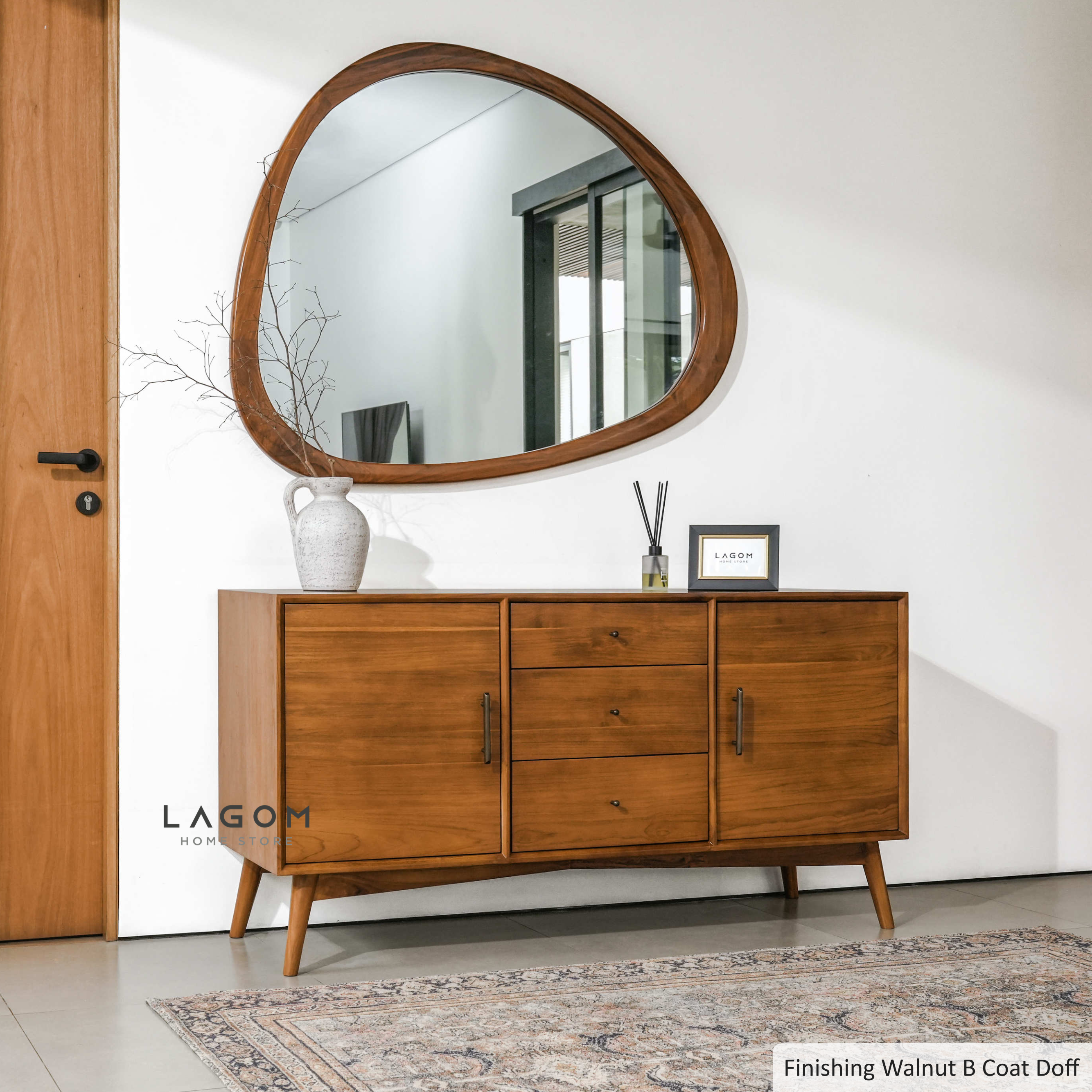Bufet Kayu Jati dengan 2 Pintu dan 3 Laci Buffet Lagom Home Store Jati Furnitur Teak Furniture Jakarta