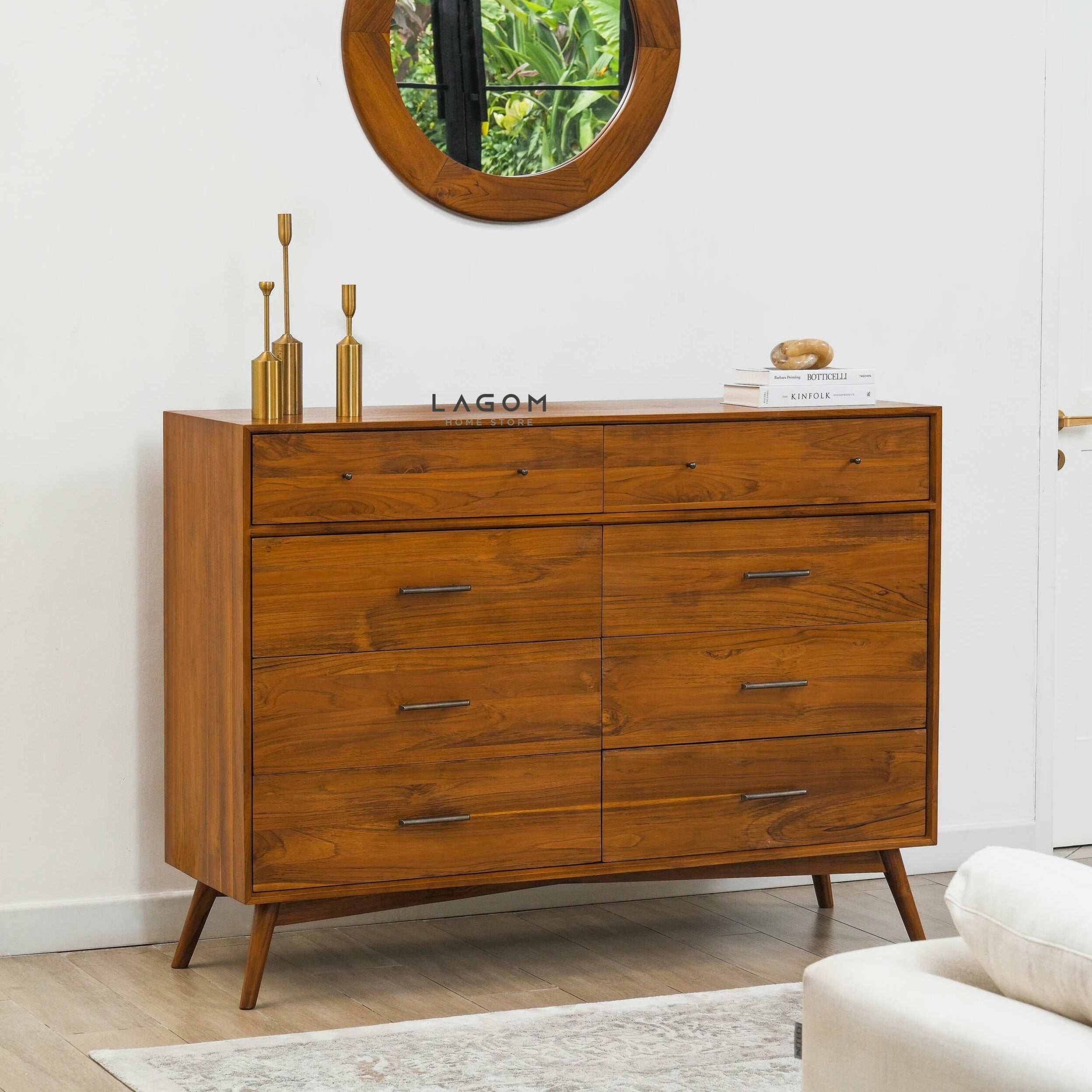 Bufet Unik dari Kayu Jati dengan 8 Laci Dresser Cabinet Lagom Home Store Jati Furnitur Teak Furniture Jakarta