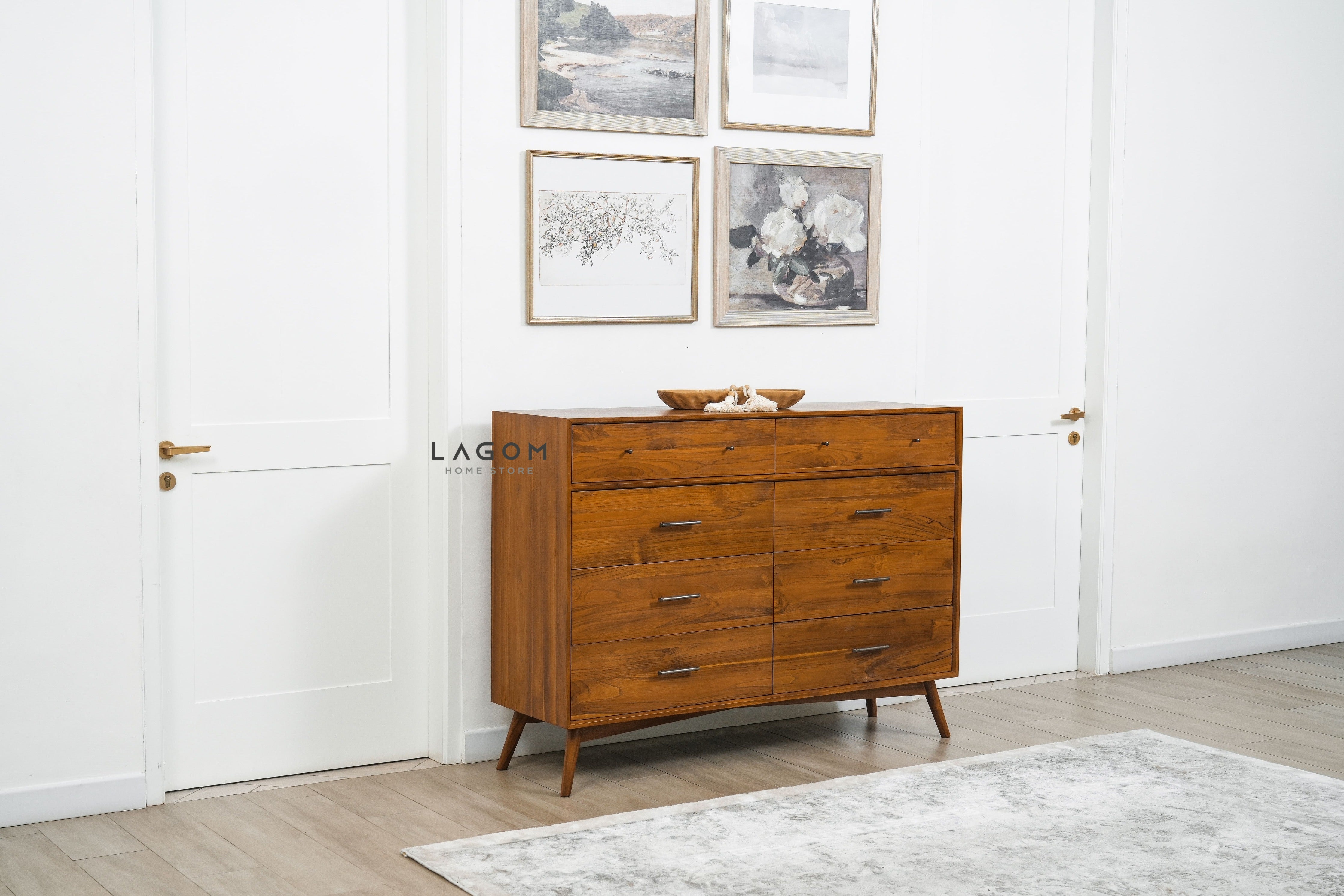 Bufet Unik dari Kayu Jati dengan 8 Laci Dresser Cabinet Lagom Home Store Jati Furnitur Teak Furniture Jakarta