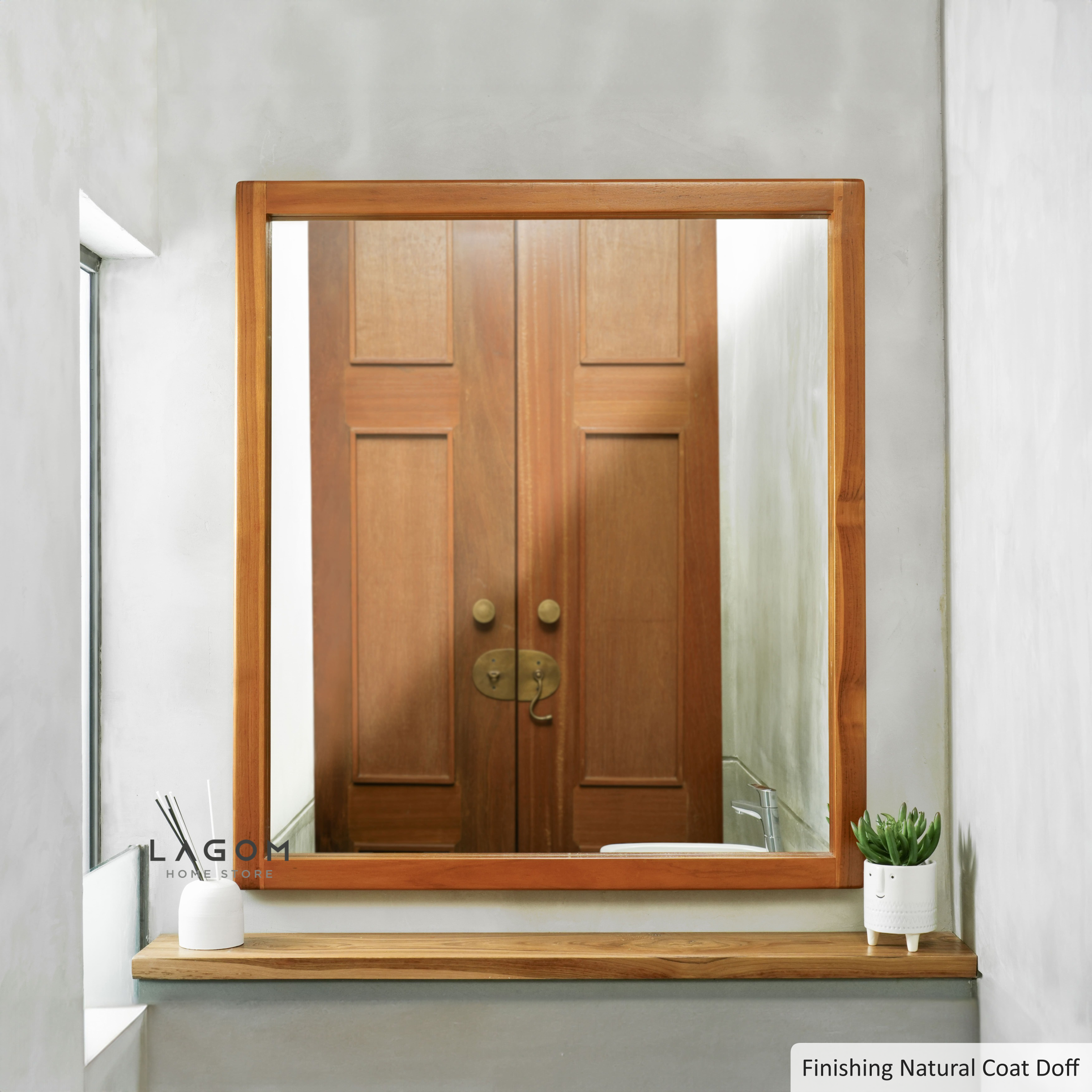 Cermin Dinding Estetik Frame Kayu Jati - Tinggi 90 cm Mirror Lagom Home Store Jati Furnitur Teak Furniture Jakarta