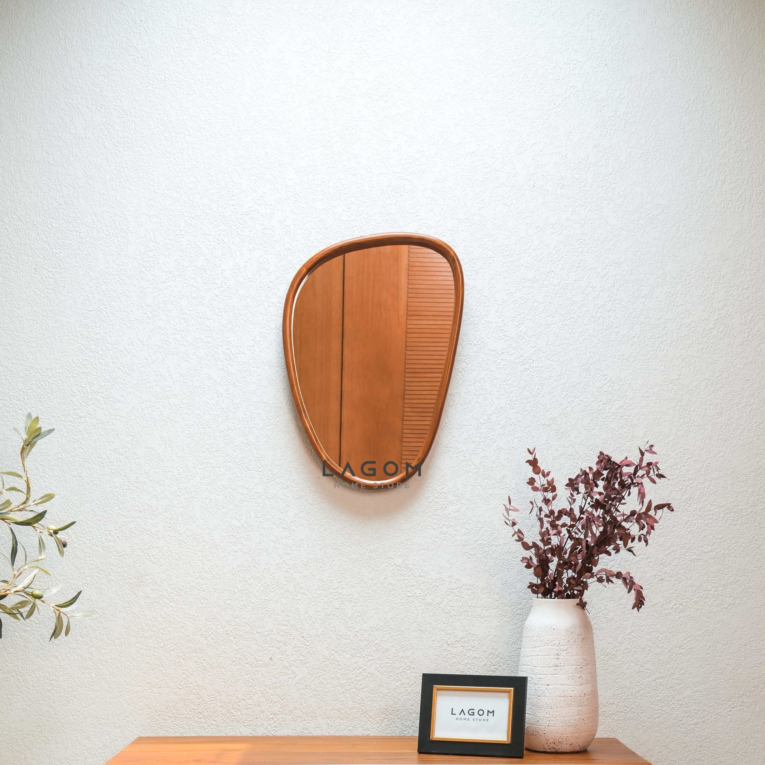 Cermin Dinding Kayu Jati Bentuk Abstrak - Tinggi 55 cm Mirror Lagom Home Store Jati Furnitur Teak Furniture Jakarta