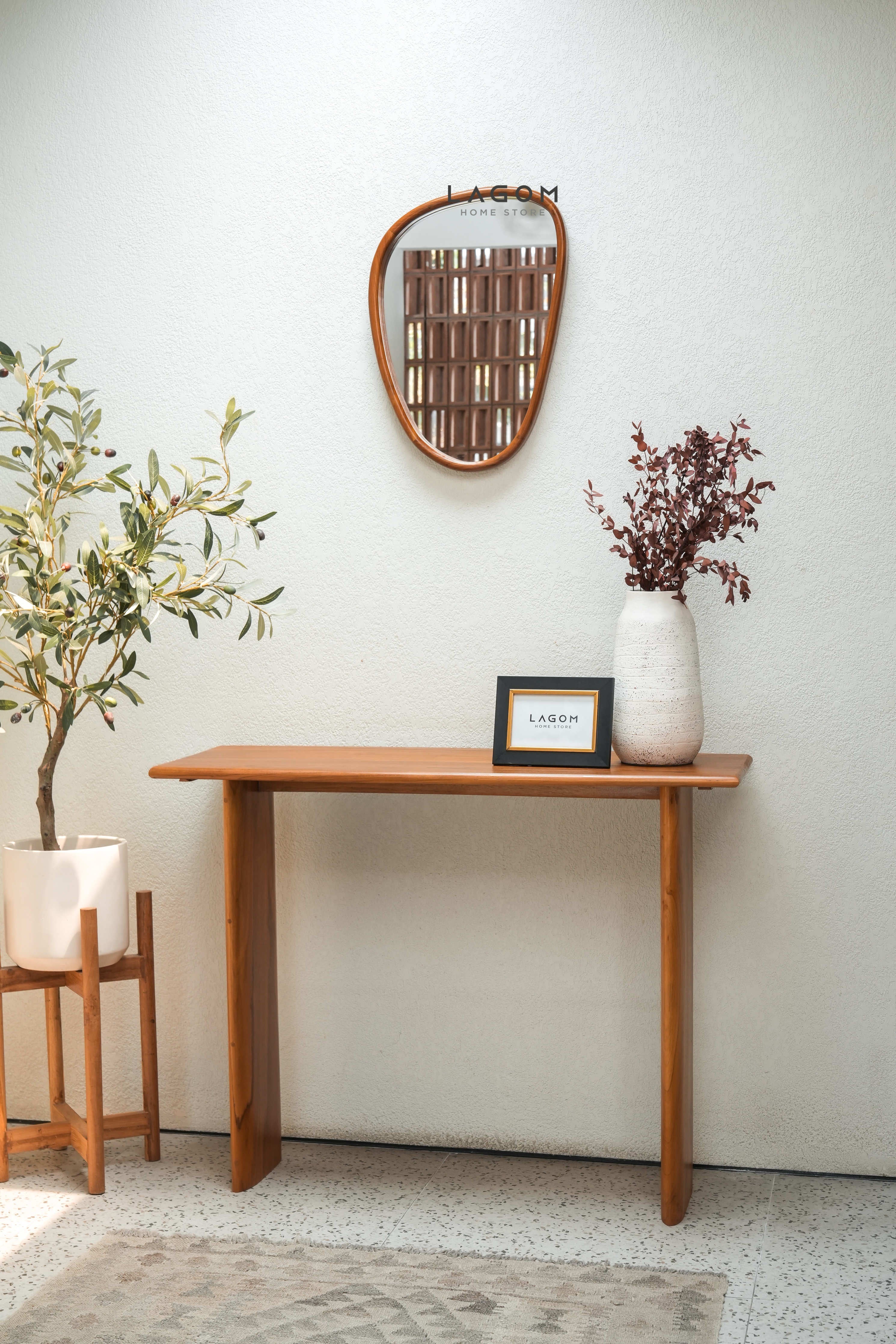 Cermin Dinding Kayu Jati Bentuk Abstrak - Tinggi 55 cm Mirror Lagom Home Store Jati Furnitur Teak Furniture Jakarta