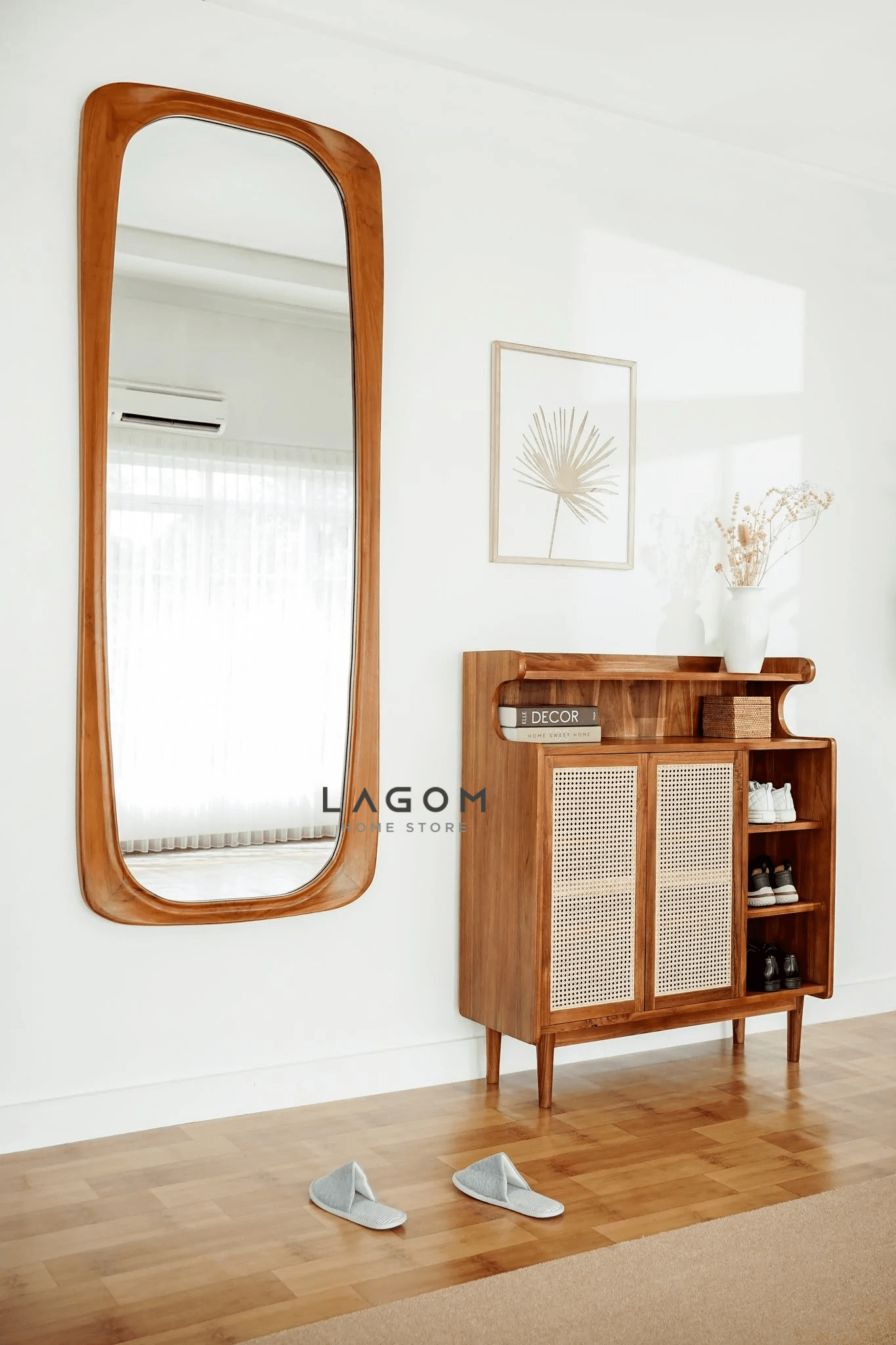 Cermin Dinding Kayu Jati Bentuk Estetik - Tinggi 180 cm Mirror Lagom Home Store Jati Furnitur Teak Furniture Jakarta