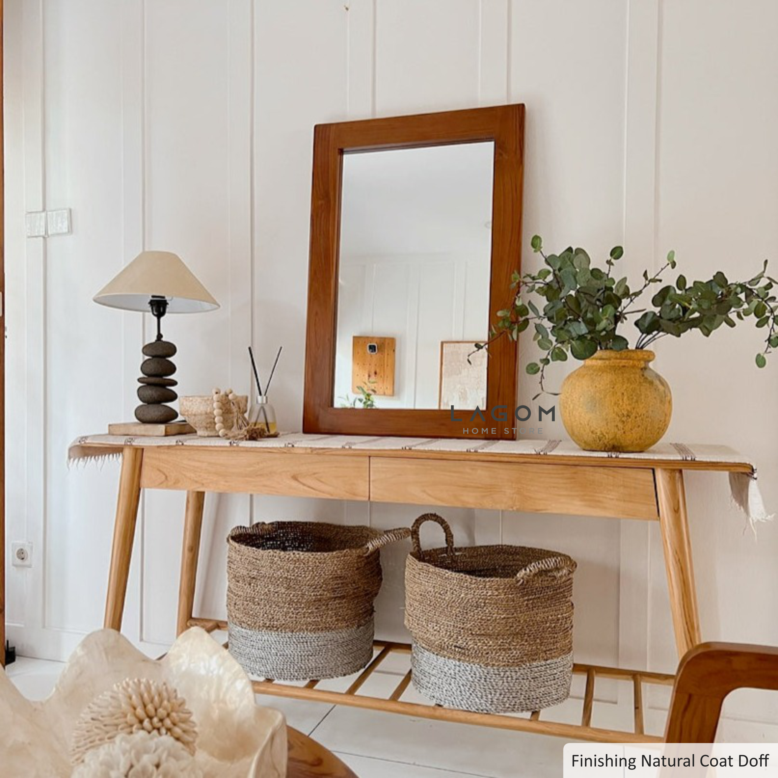 Cermin Dinding Minimalis Kayu Jati Solid - Tinggi 91 cm Mirror Lagom Home Store Jati Furnitur Teak Furniture Jakarta