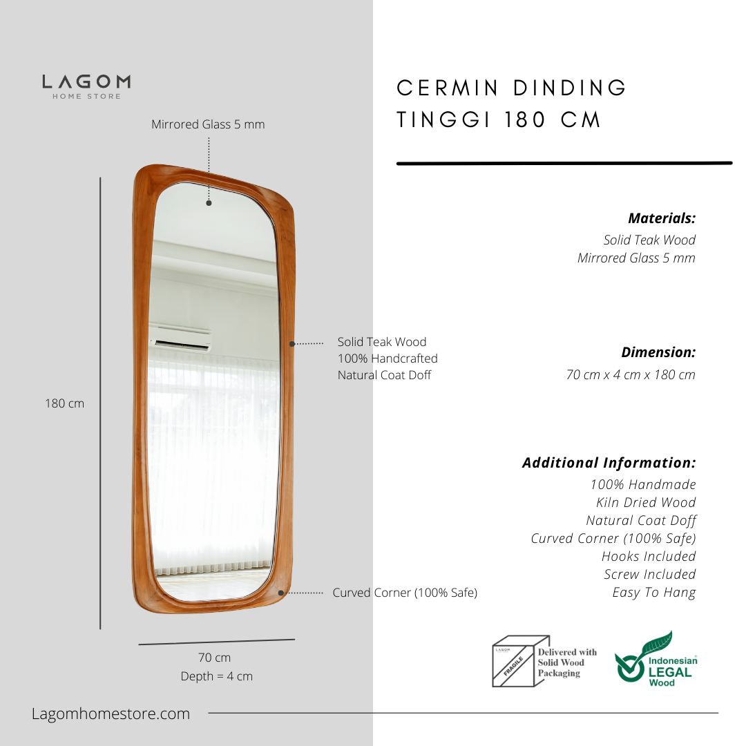 Cermin Dinding Unik Bentuk Estetik - Tinggi 180 cm Mirror Lagom Home Store Jati Furnitur Teak Furniture Jakarta