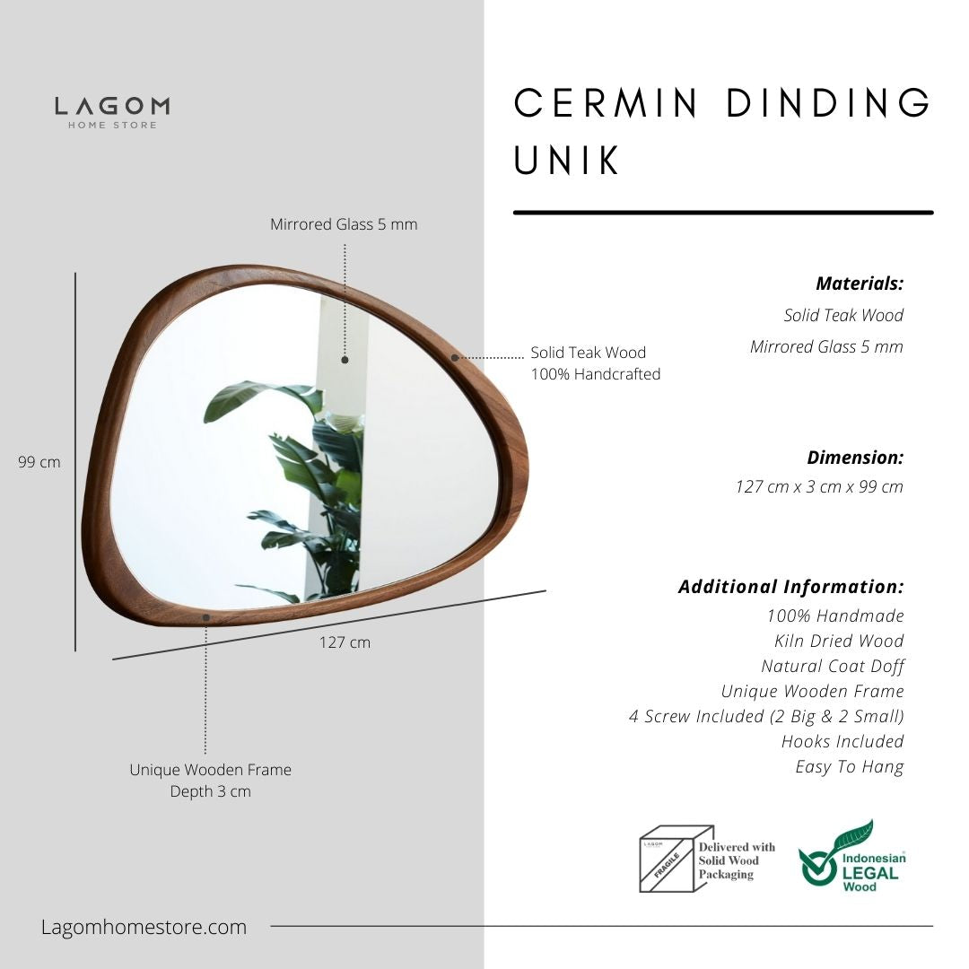 Cermin Dinding Unik Material Kayu Jati Solid - Tinggi 99 cm Mirror Lagom Home Store Jati Furnitur Teak Furniture Jakarta