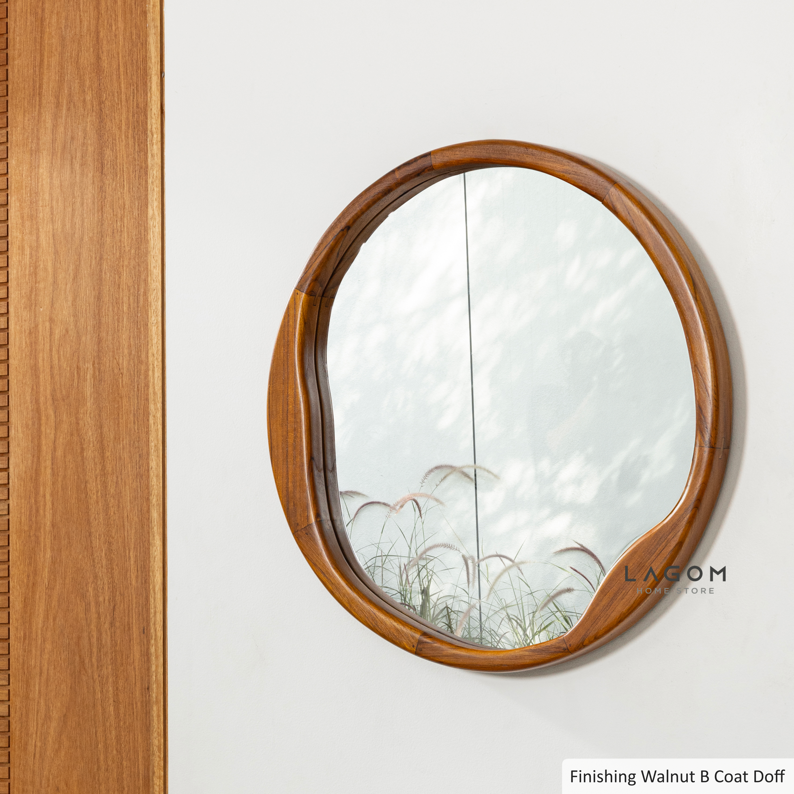 Cermin Estetik Bundar Kayu Jati - Tinggi 60 cm Mirror Lagom Home Store Jati Furnitur Teak Furniture Jakarta