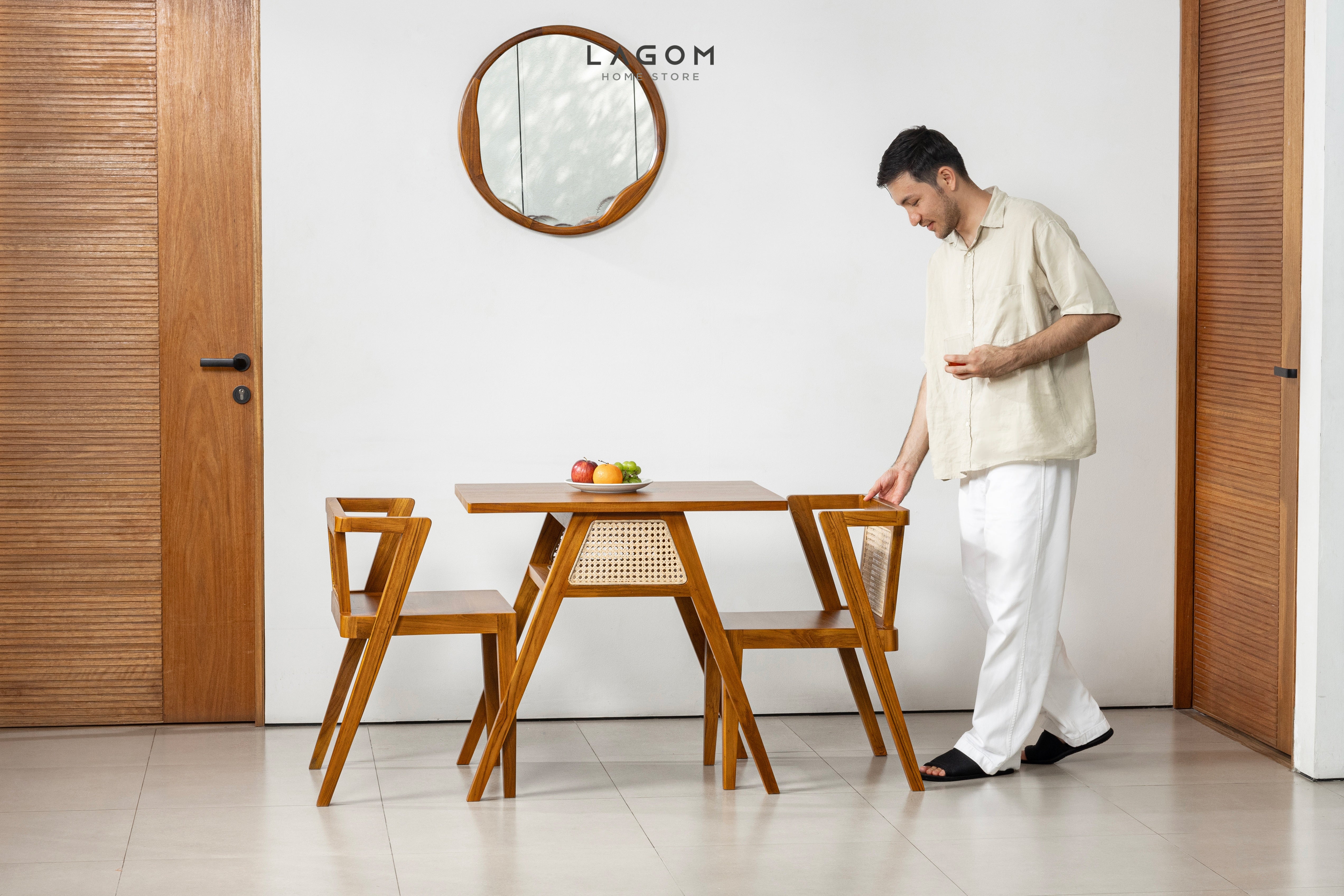 Cermin Estetik Bundar Kayu Jati - Tinggi 60 cm Mirror Lagom Home Store Jati Furnitur Teak Furniture Jakarta
