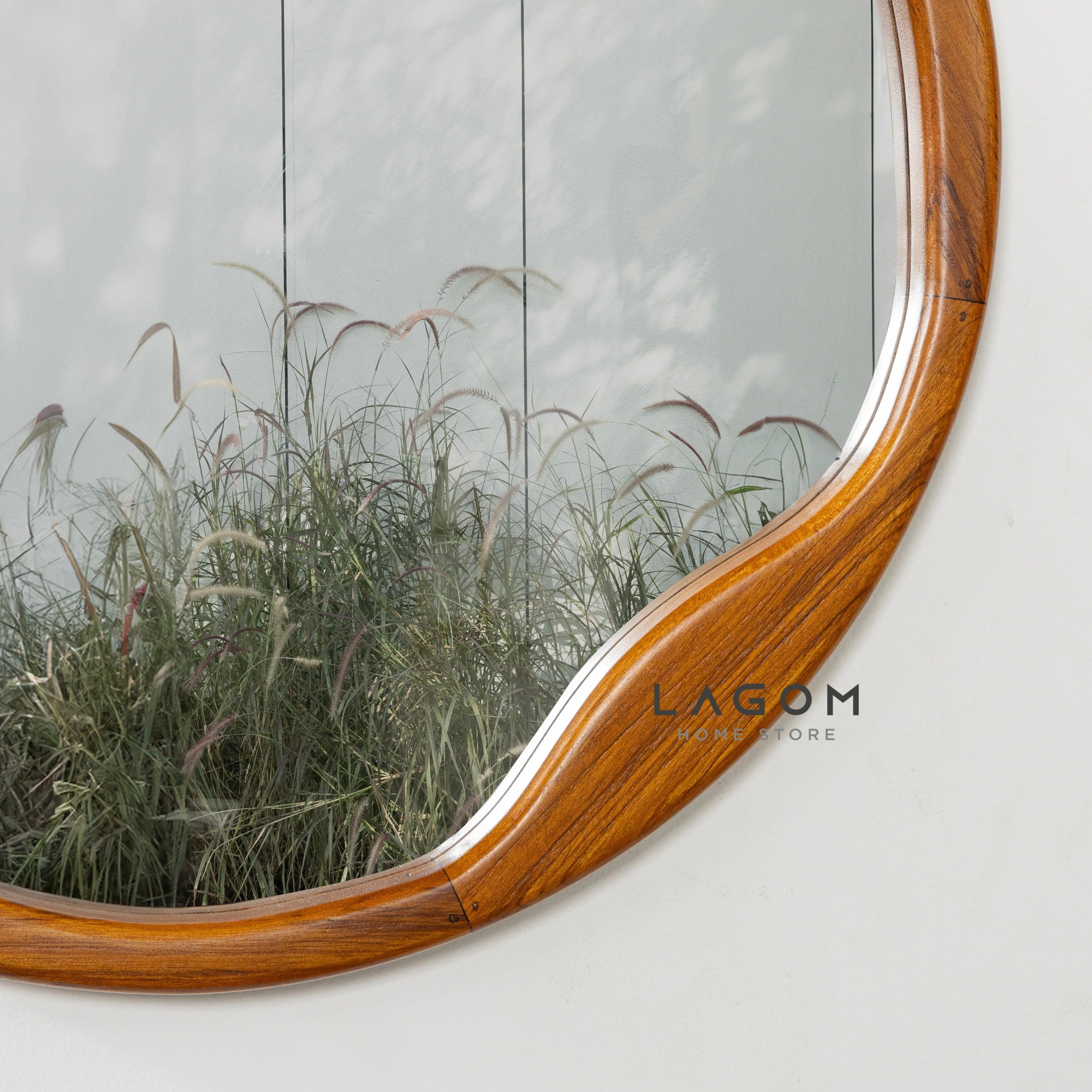 Cermin Estetik Bundar Kayu Jati - Tinggi 60 cm Mirror Lagom Home Store Jati Furnitur Teak Furniture Jakarta