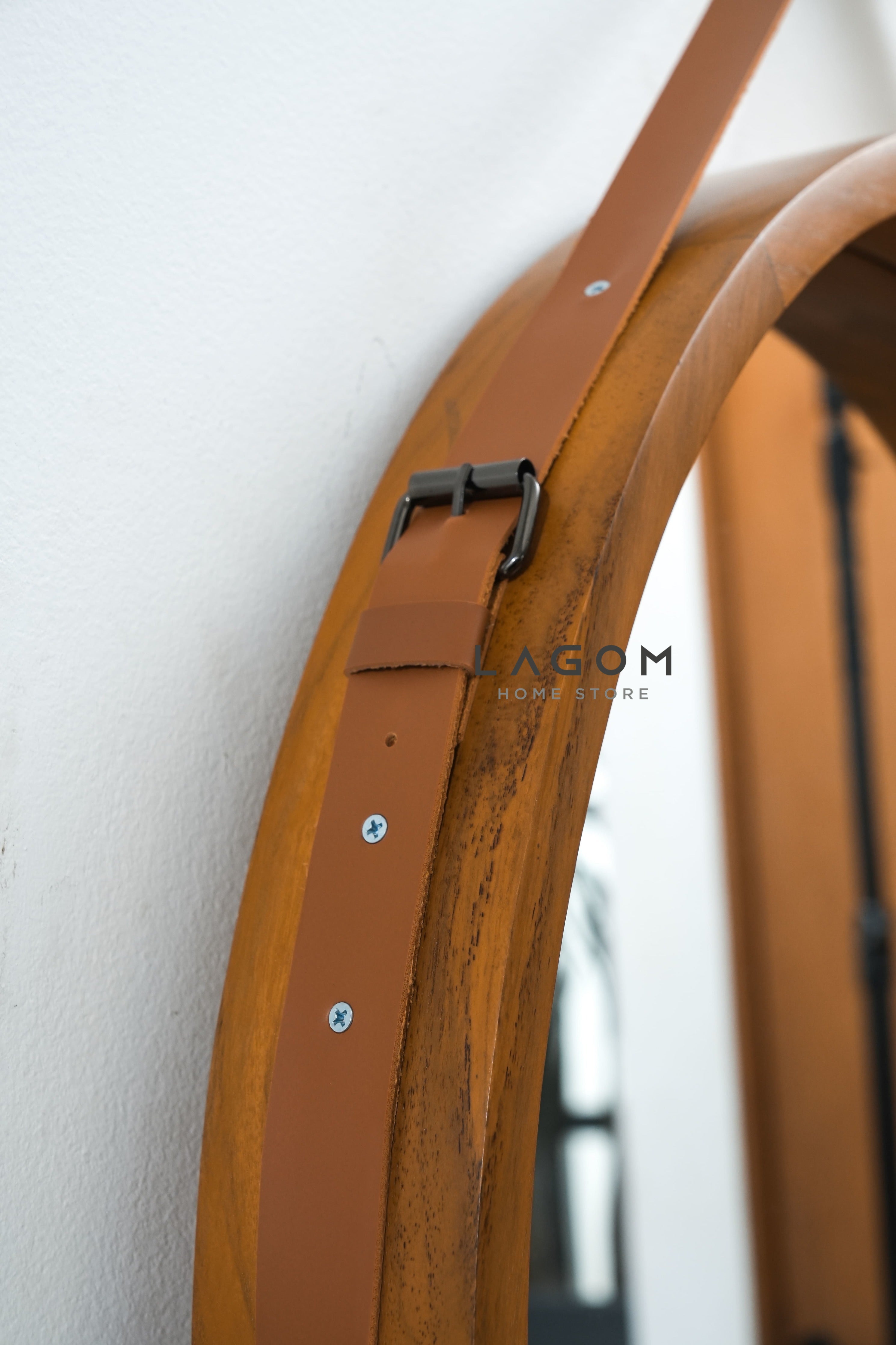 Cermin Gantung Bulat Kayu Jati Solid - Tinggi 110 cm Mirror Lagom Home Store Jati Furnitur Teak Furniture Jakarta