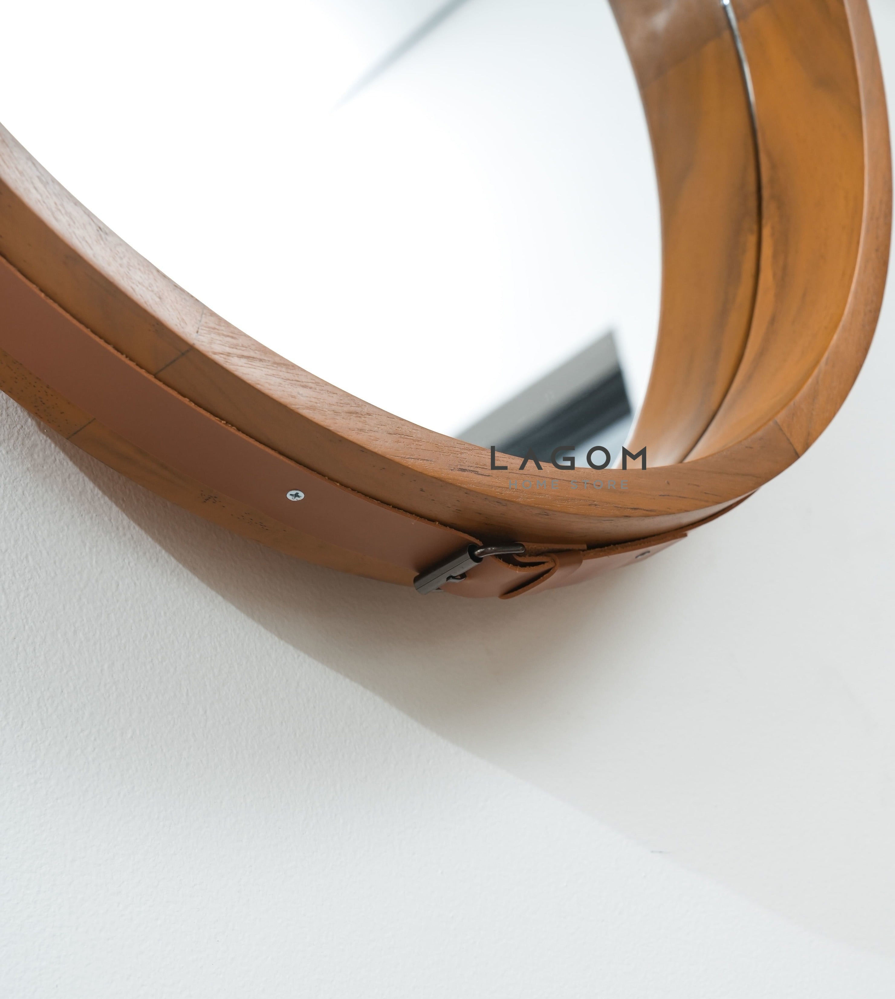 Cermin Gantung Bulat Kayu Jati Solid - Tinggi 110 cm Mirror Lagom Home Store Jati Furnitur Teak Furniture Jakarta