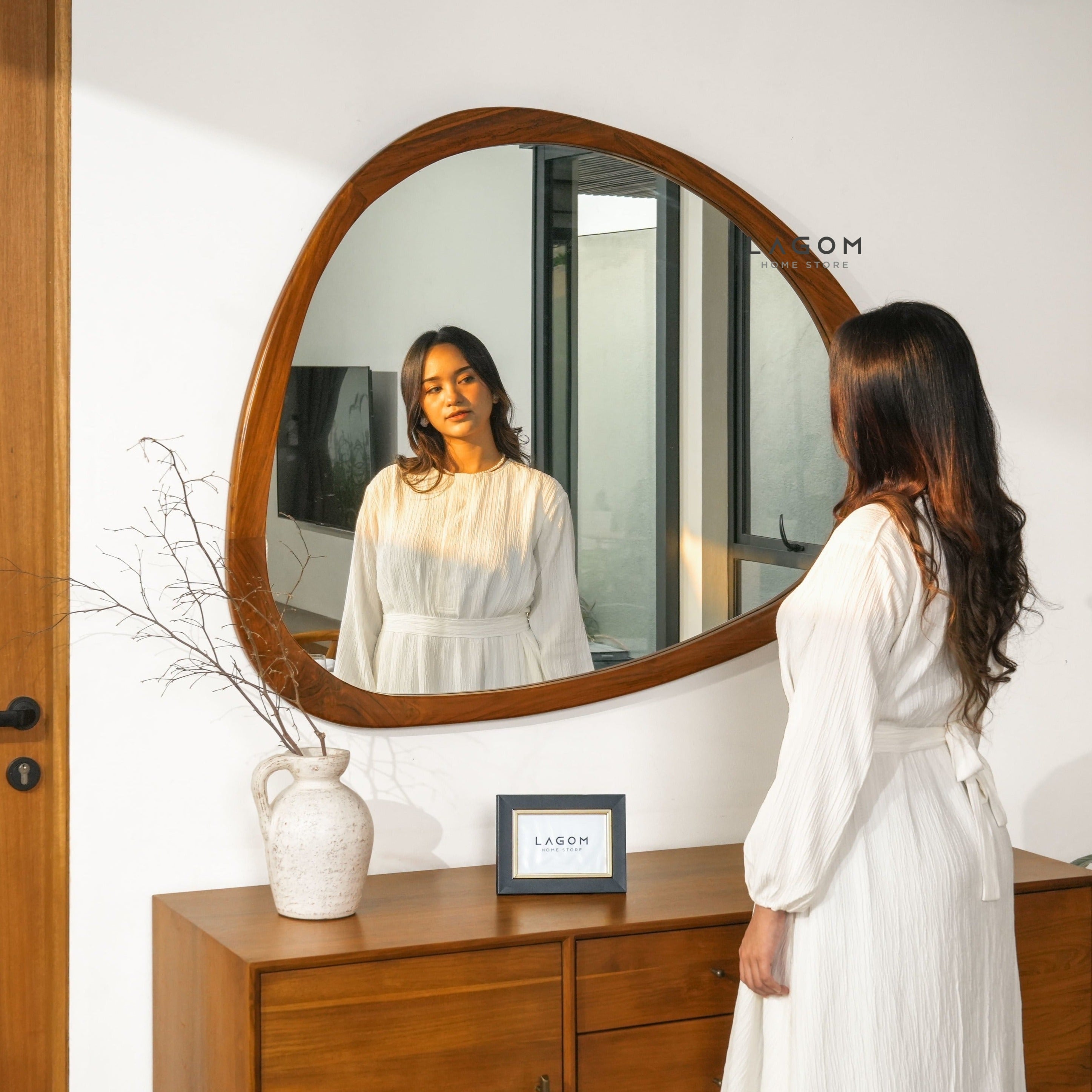 Cermin Gantung Unik Kayu Jati - Tinggi 99 cm Mirror Lagom Home Store Jati Furnitur Teak Furniture Jakarta