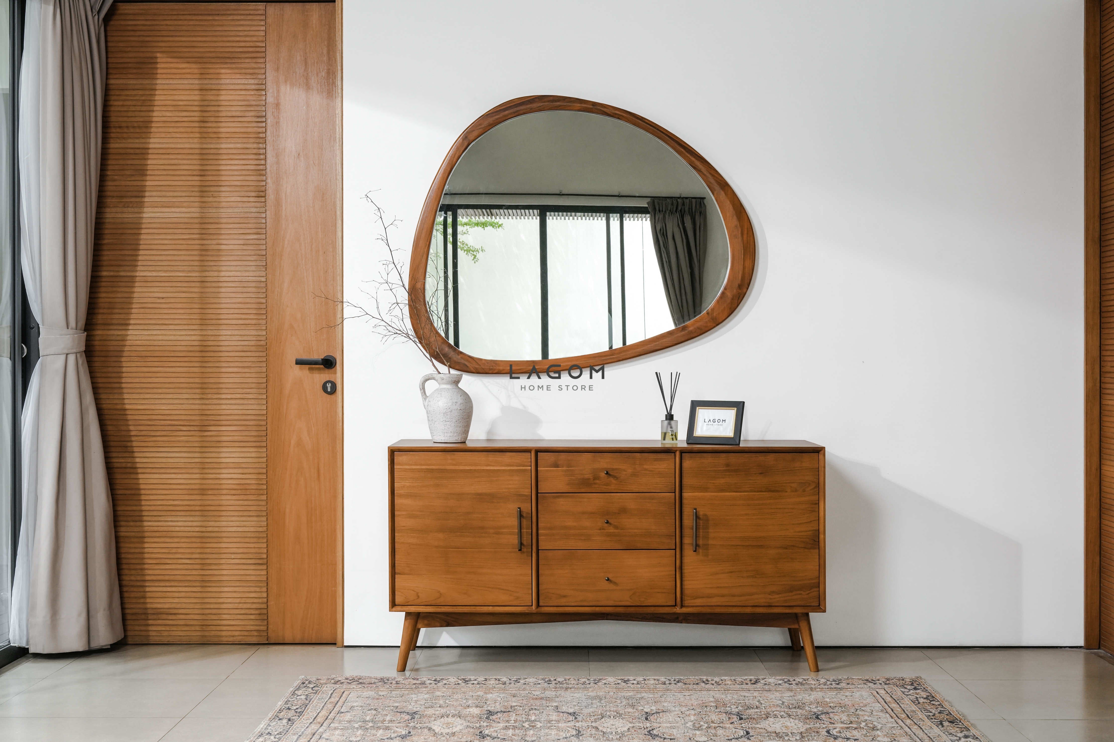 Cermin Gantung Unik Kayu Jati - Tinggi 99 cm Mirror Lagom Home Store Jati Furnitur Teak Furniture Jakarta