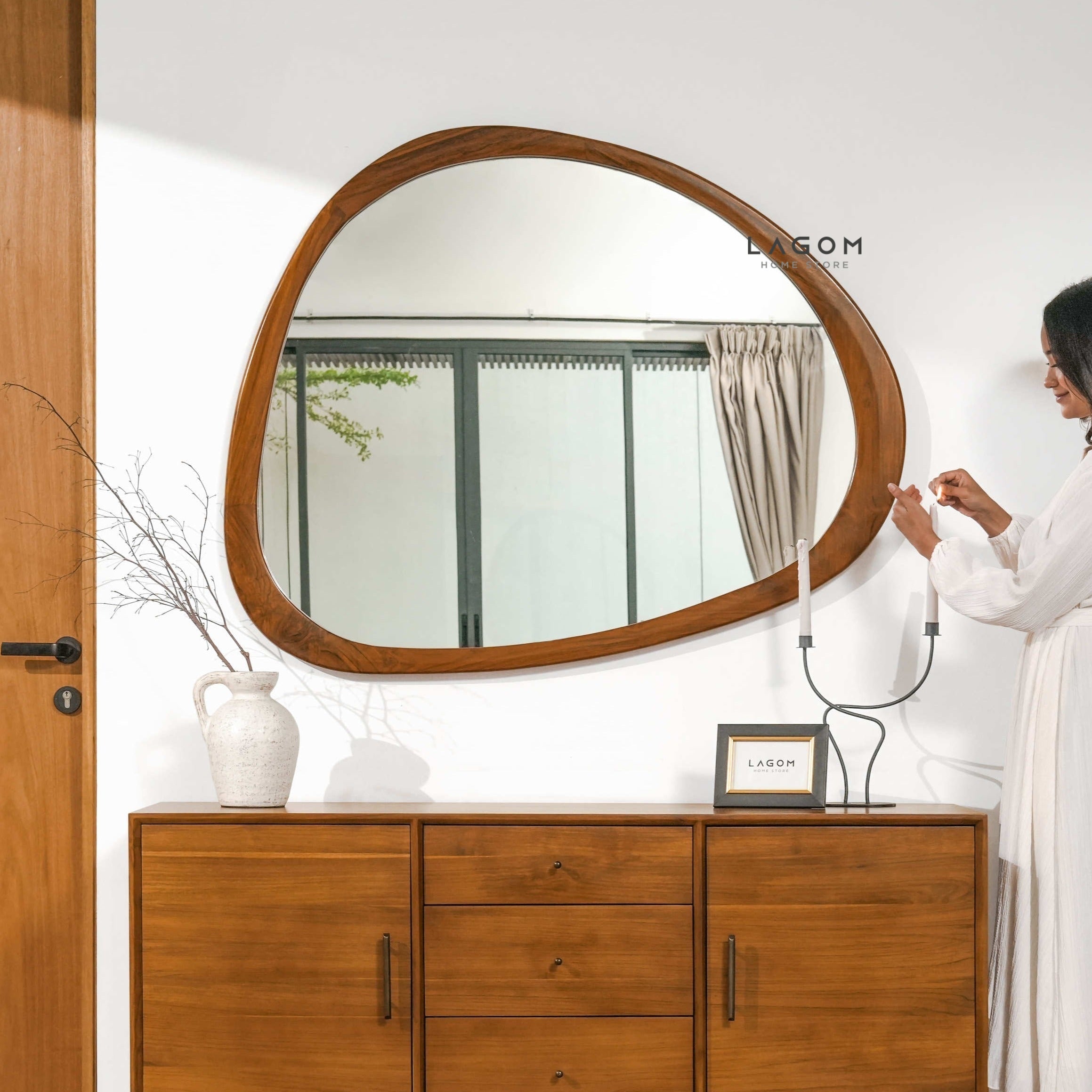 Cermin Gantung Unik Kayu Jati - Tinggi 99 cm Mirror Lagom Home Store Jati Furnitur Teak Furniture Jakarta