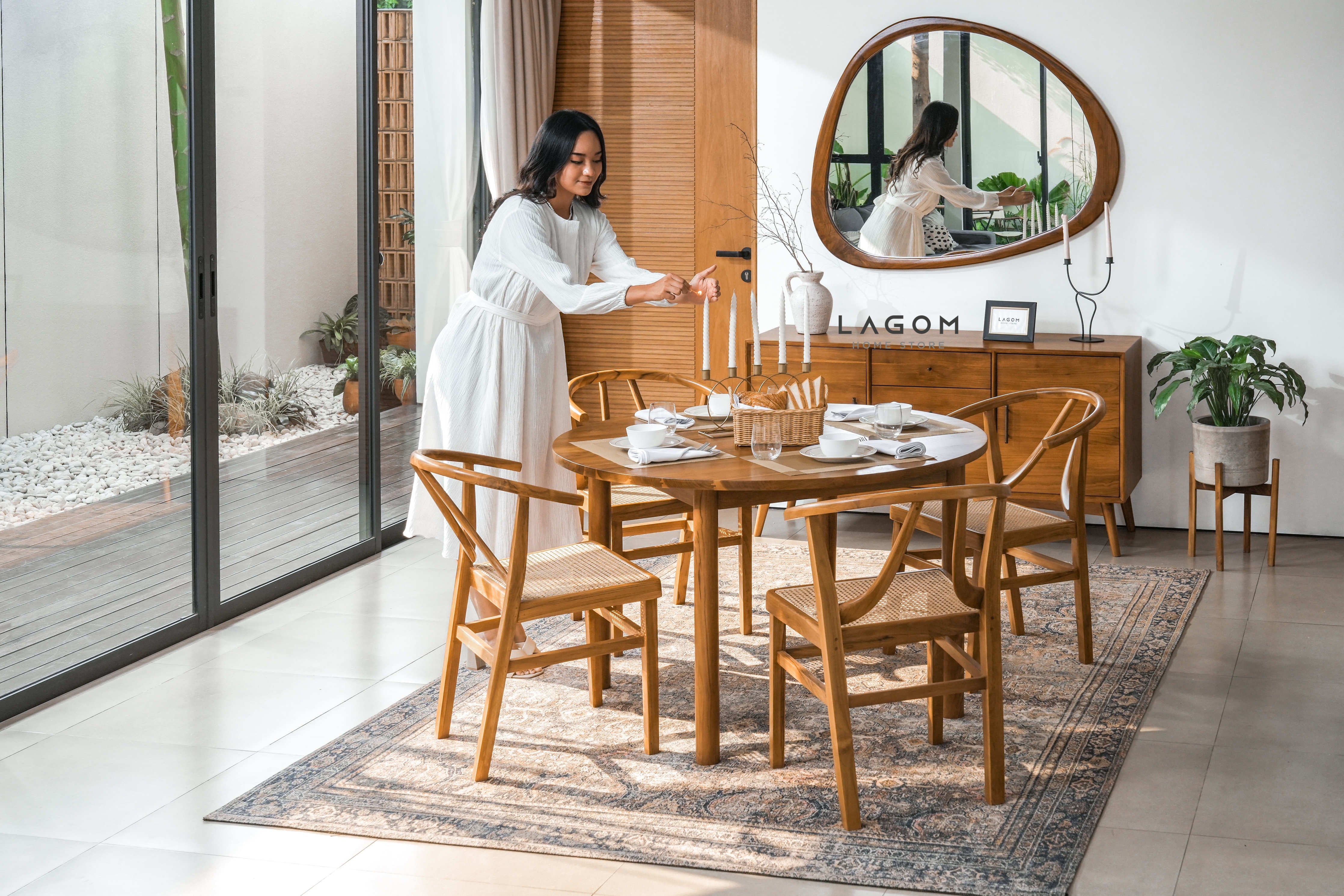 Cermin Gantung Unik Kayu Jati - Tinggi 99 cm Mirror Lagom Home Store Jati Furnitur Teak Furniture Jakarta