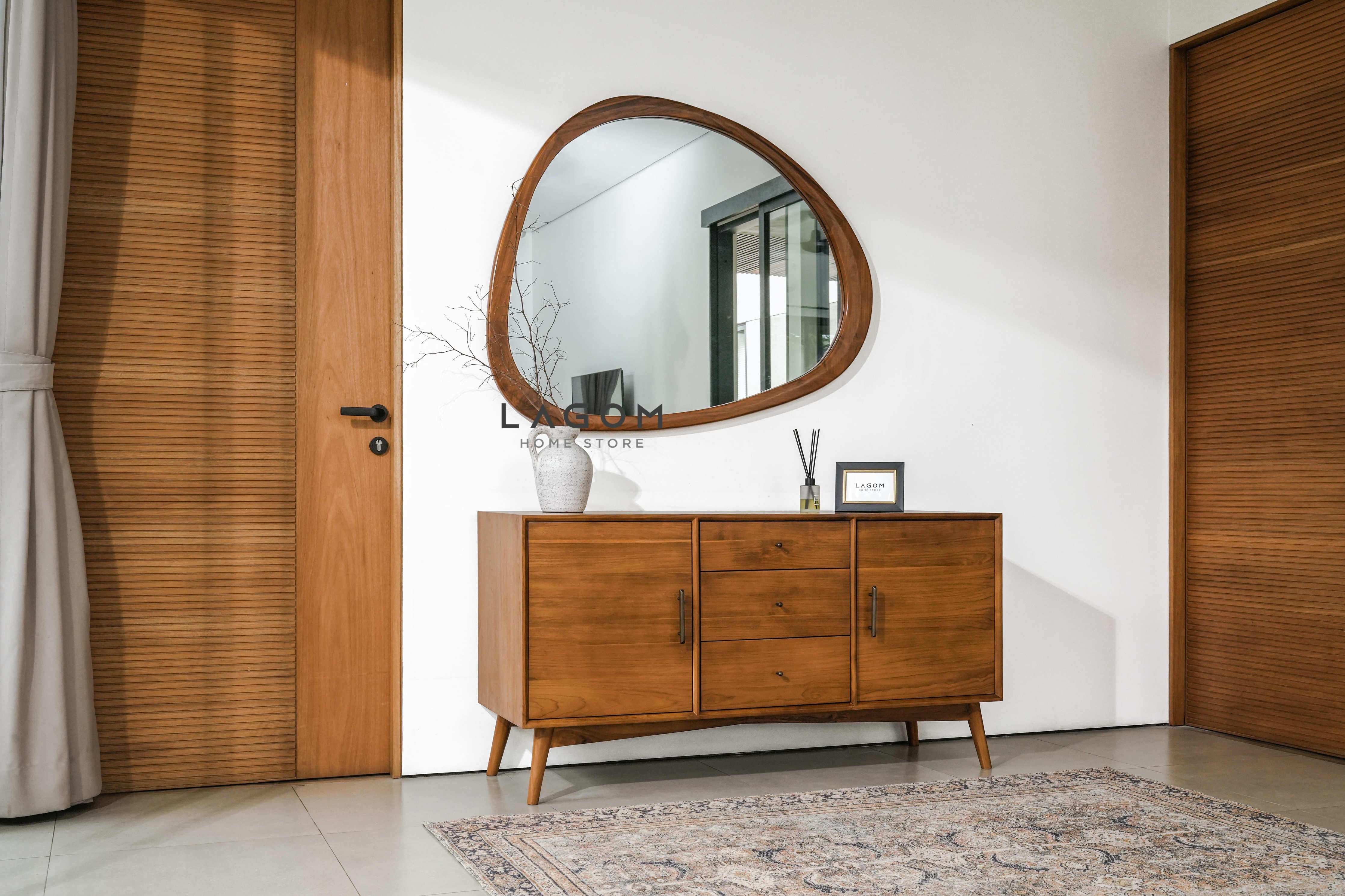 Cermin Gantung Unik Kayu Jati - Tinggi 99 cm Mirror Lagom Home Store Jati Furnitur Teak Furniture Jakarta