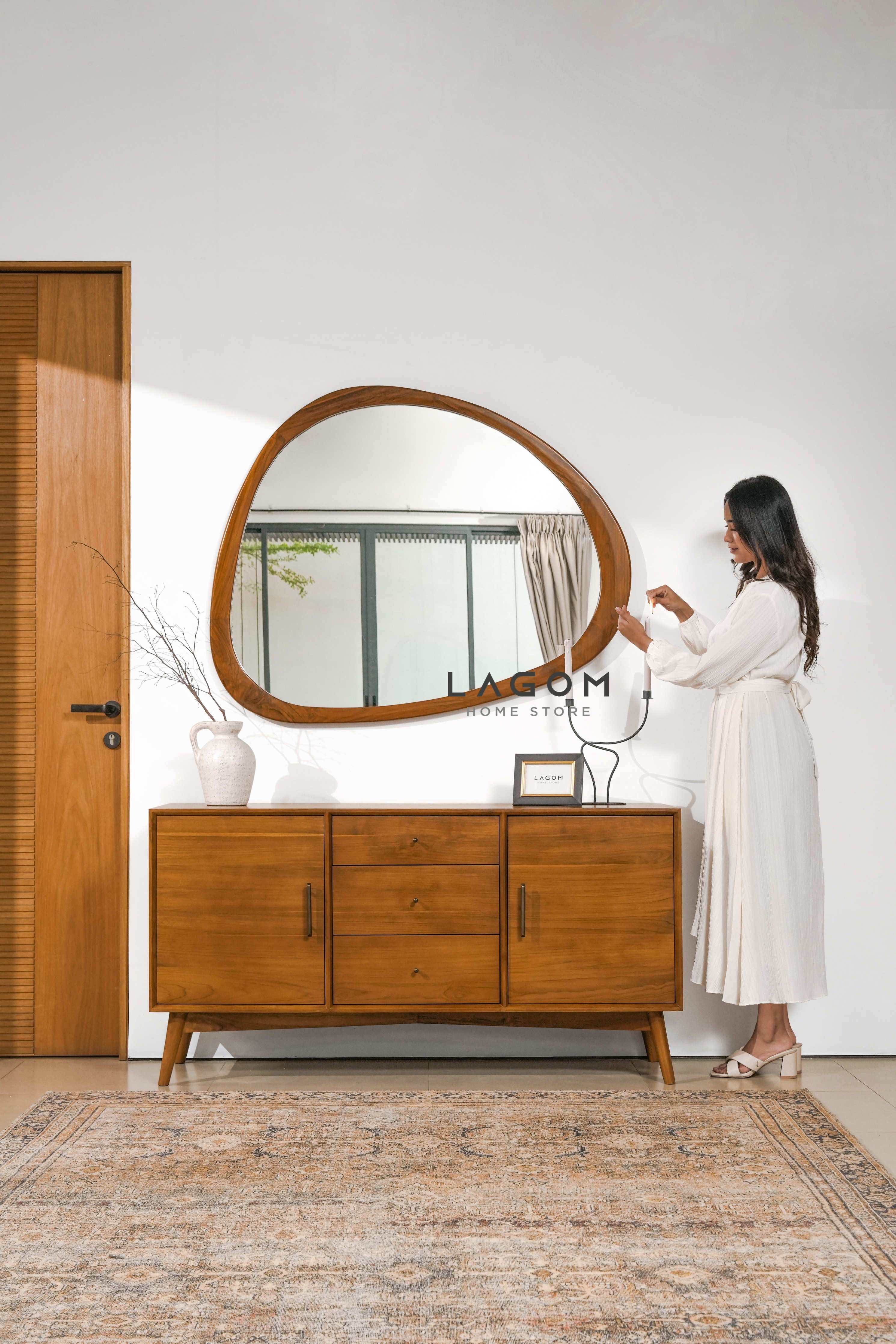 Cermin Gantung Unik Kayu Jati - Tinggi 99 cm Mirror Lagom Home Store Jati Furnitur Teak Furniture Jakarta