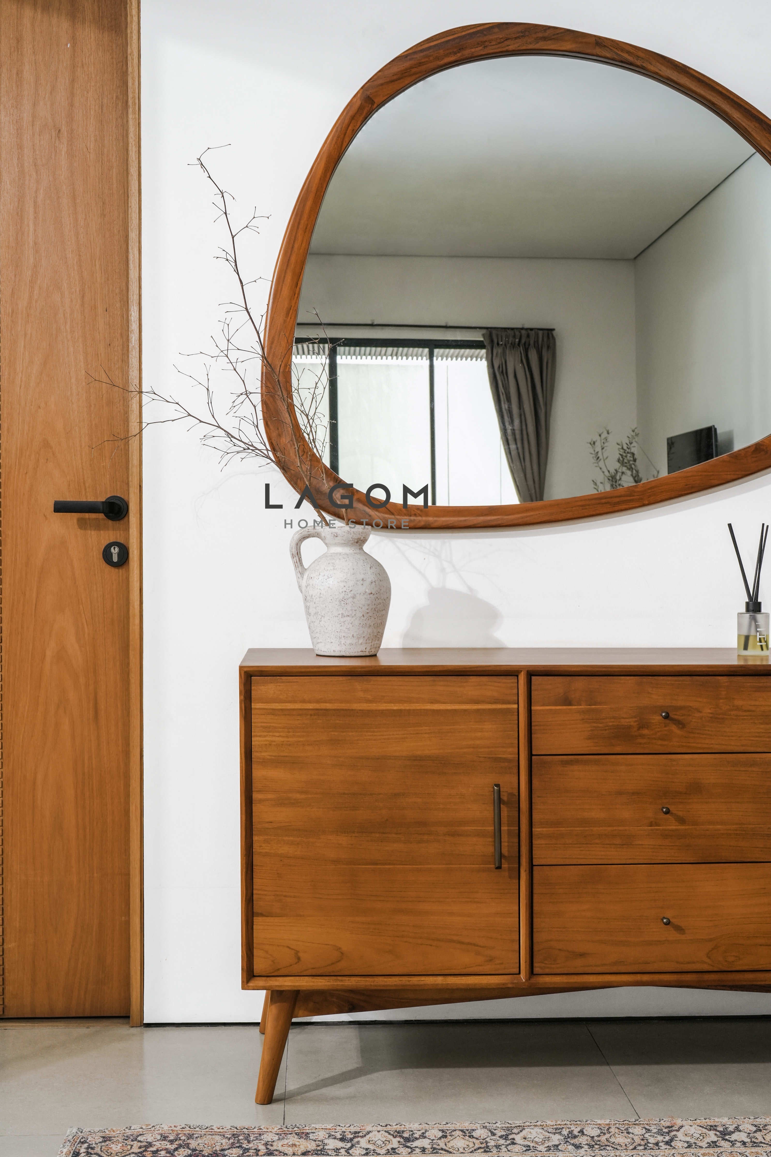 Cermin Gantung Unik Kayu Jati - Tinggi 99 cm Mirror Lagom Home Store Jati Furnitur Teak Furniture Jakarta