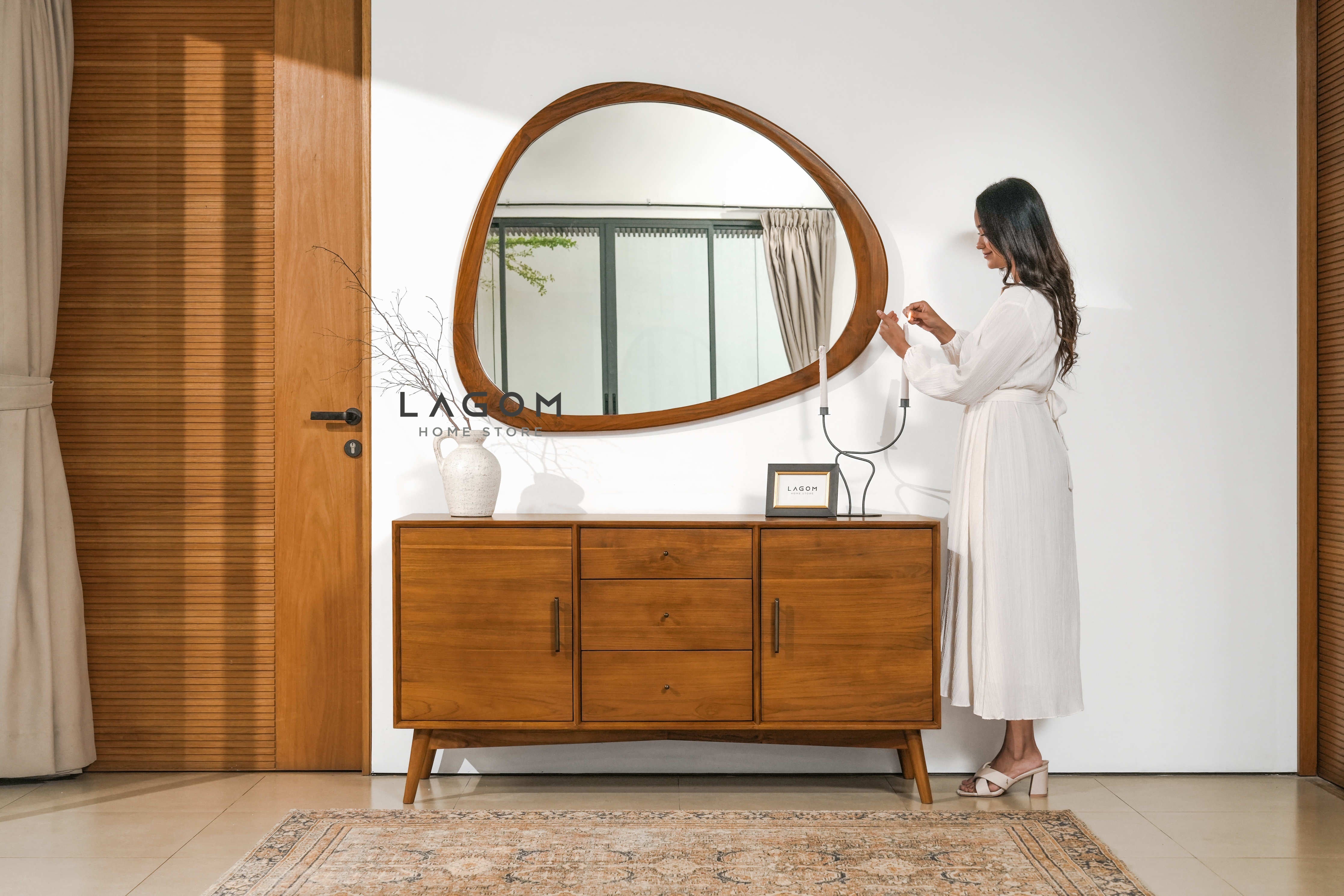 Cermin Gantung Unik Kayu Jati - Tinggi 99 cm Mirror Lagom Home Store Jati Furnitur Teak Furniture Jakarta