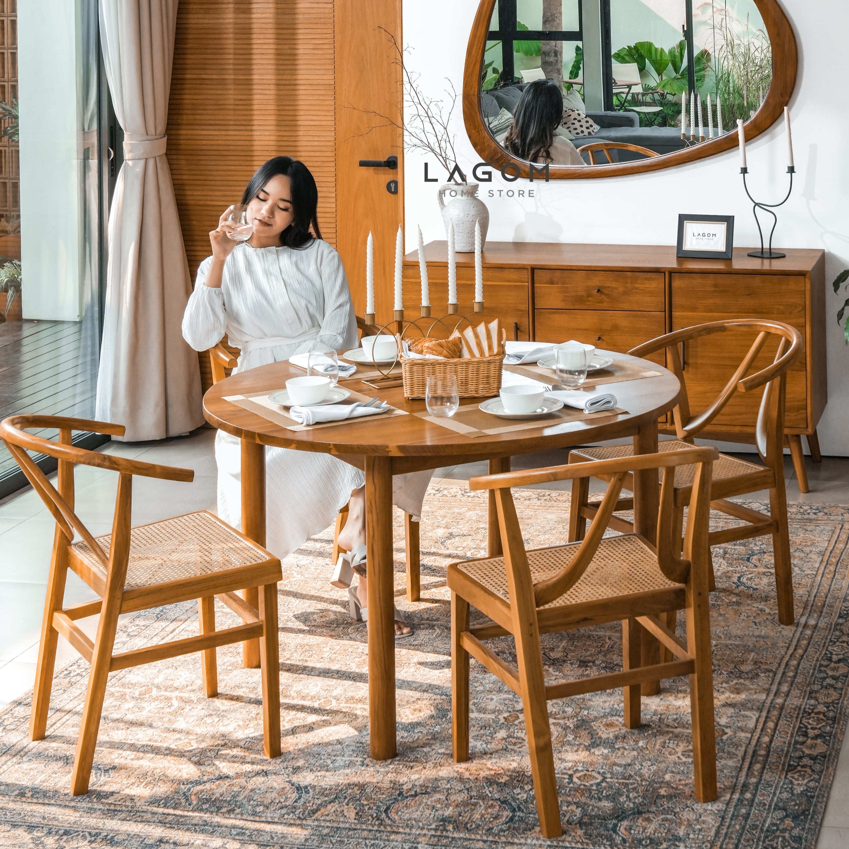 Cermin Gantung Unik Kayu Jati - Tinggi 99 cm Mirror Lagom Home Store Jati Furnitur Teak Furniture Jakarta