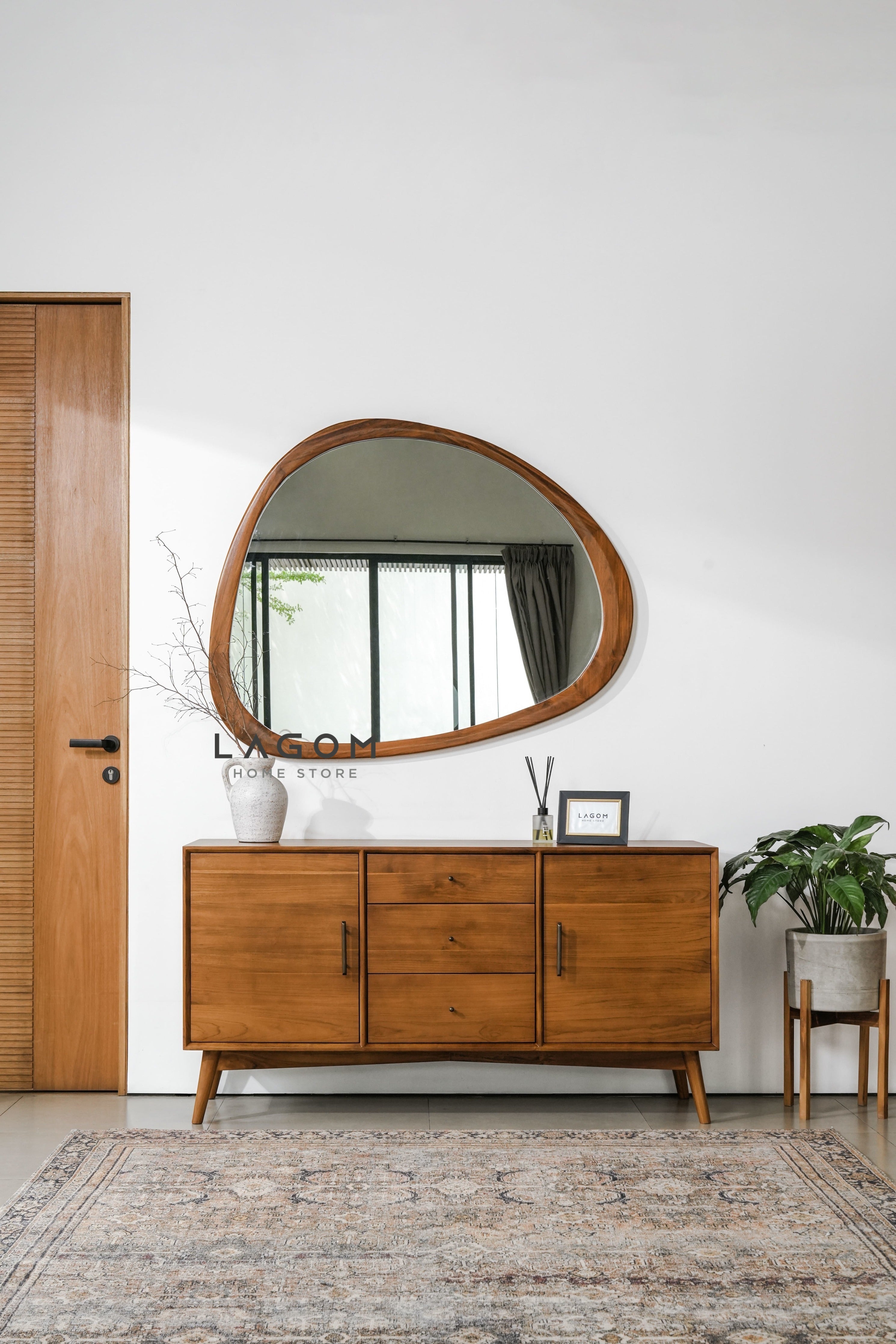 Cermin Gantung Unik Kayu Jati - Tinggi 99 cm Mirror Lagom Home Store Jati Furnitur Teak Furniture Jakarta