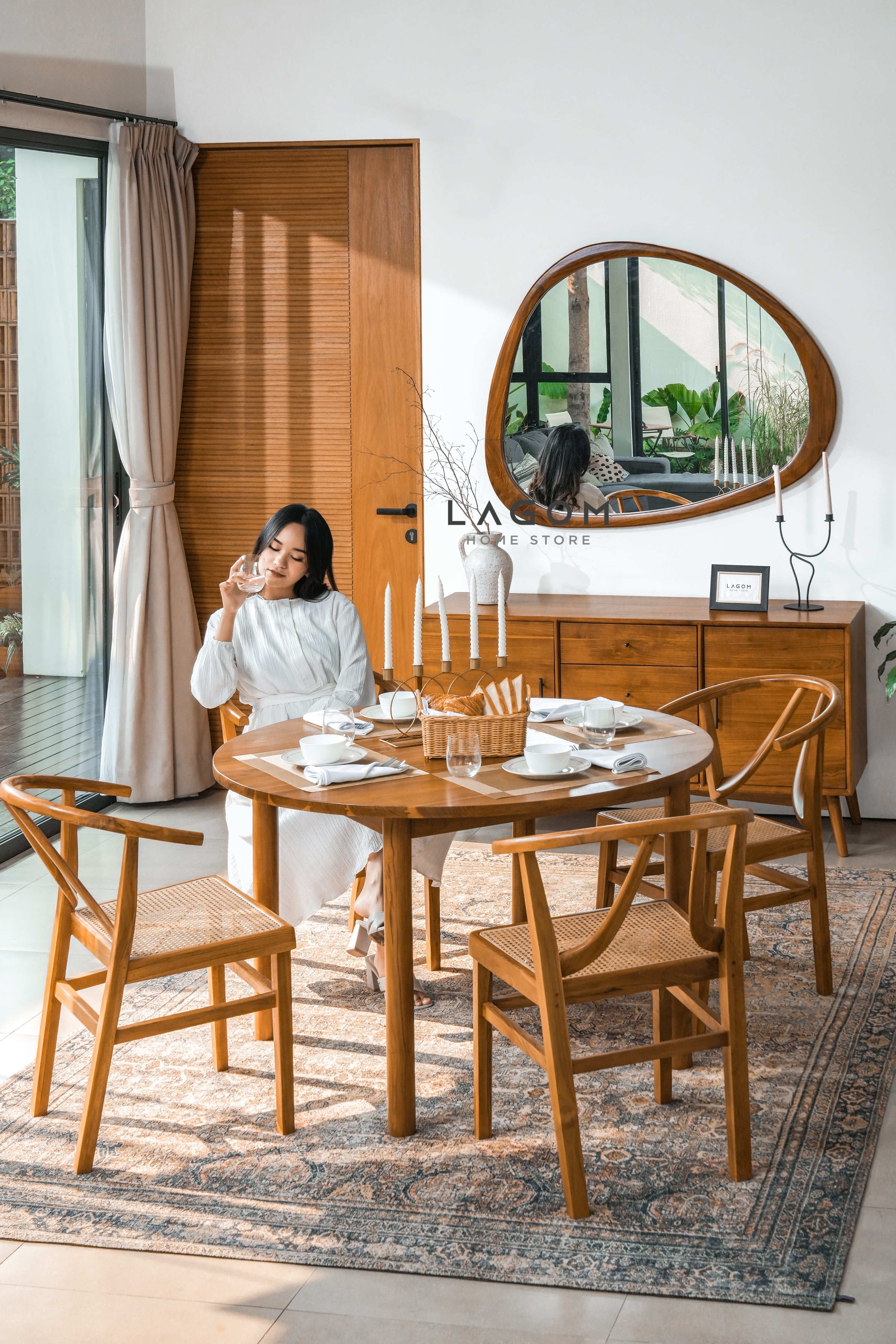 Cermin Gantung Unik Kayu Jati - Tinggi 99 cm Mirror Lagom Home Store Jati Furnitur Teak Furniture Jakarta