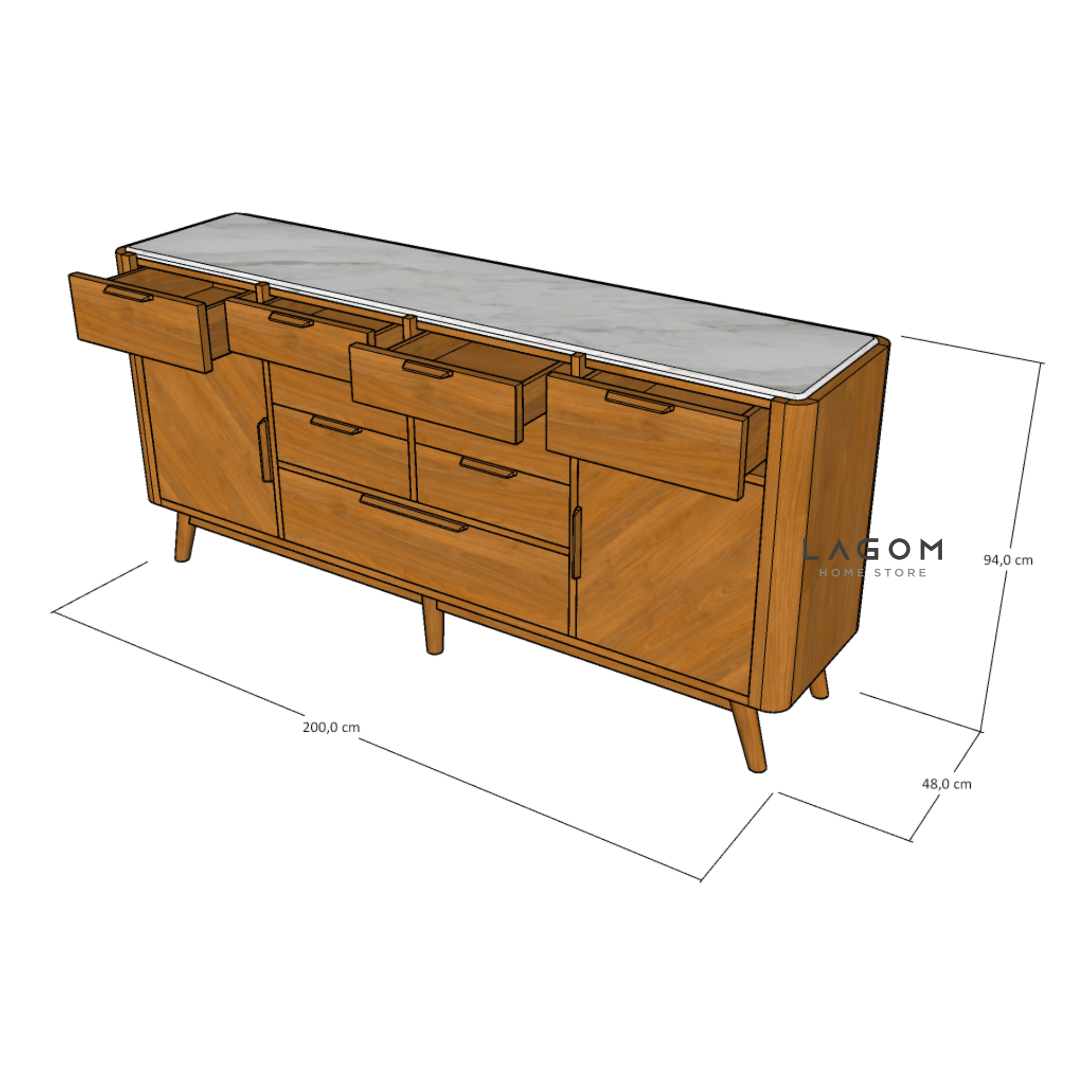 Custom-Made | Bufet Elegan dari Kayu Jati dan Marmer Buffet Lagom Home Store Jati Furnitur Teak Furniture Jakarta