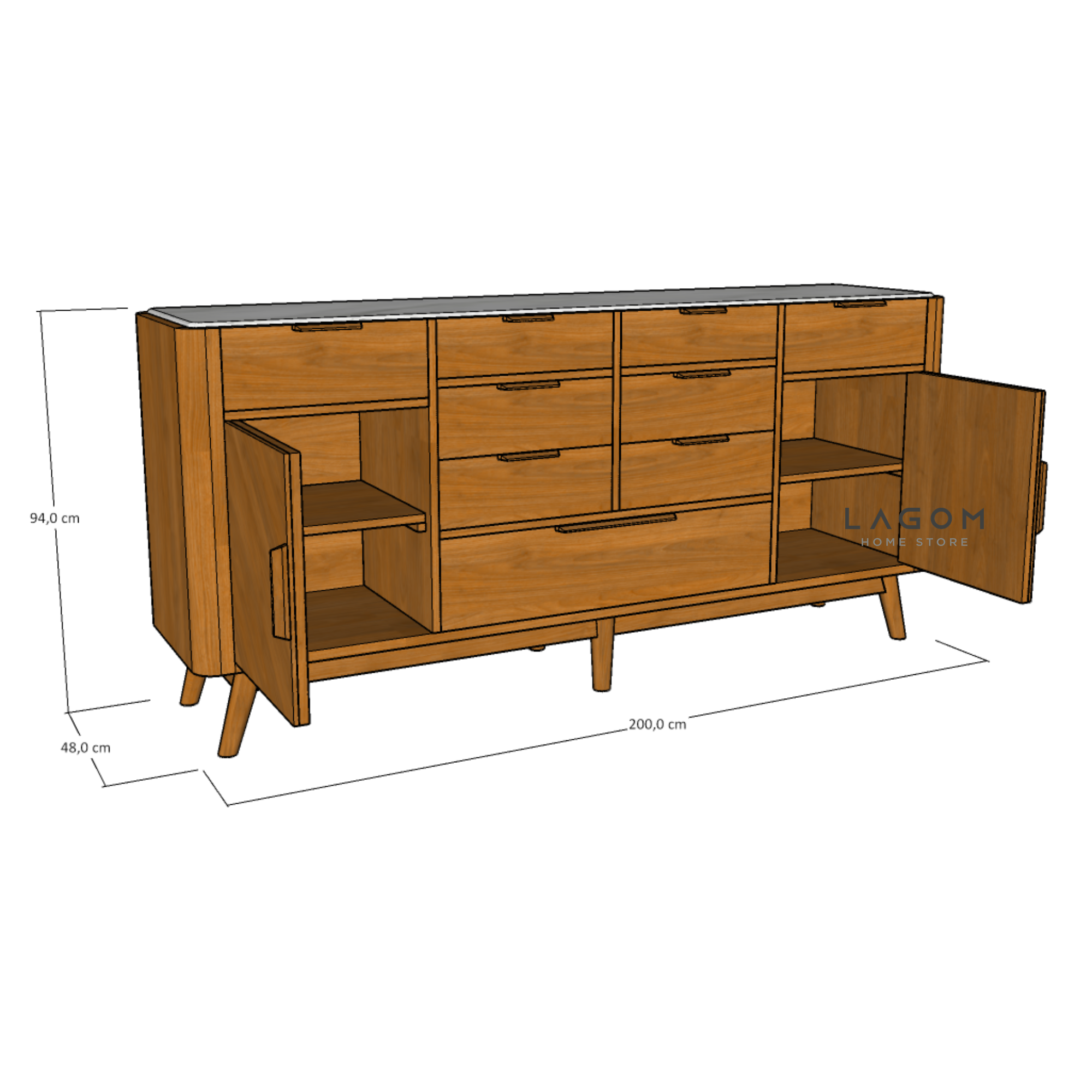 Custom-Made | Bufet Elegan dari Kayu Jati dan Marmer Buffet Lagom Home Store Jati Furnitur Teak Furniture Jakarta