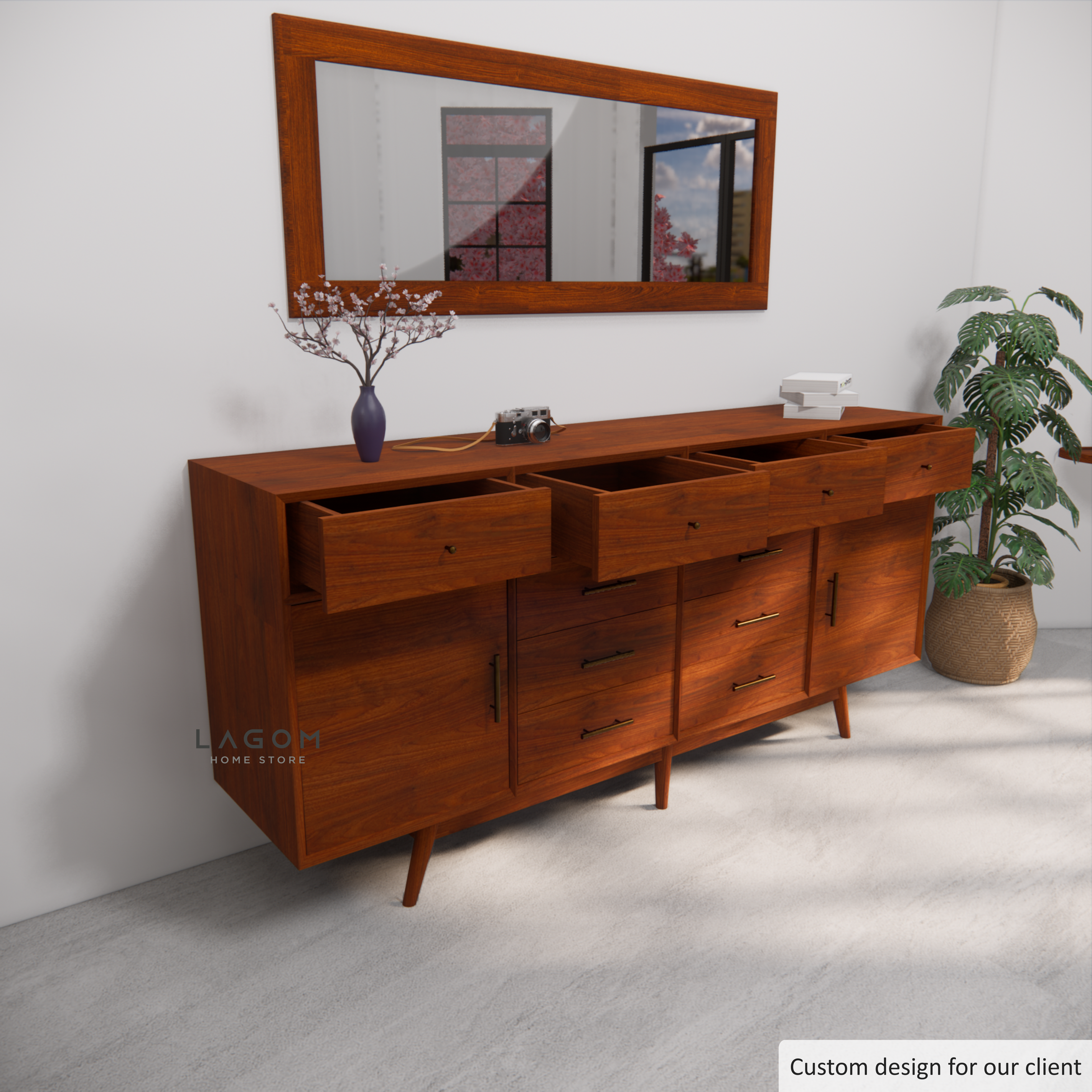 Custom-Made | Bufet Kayu Jati dengan 10 Laci dan 2 Pintu Buffet Lagom Home Store Jati Furnitur Teak Furniture Jakarta
