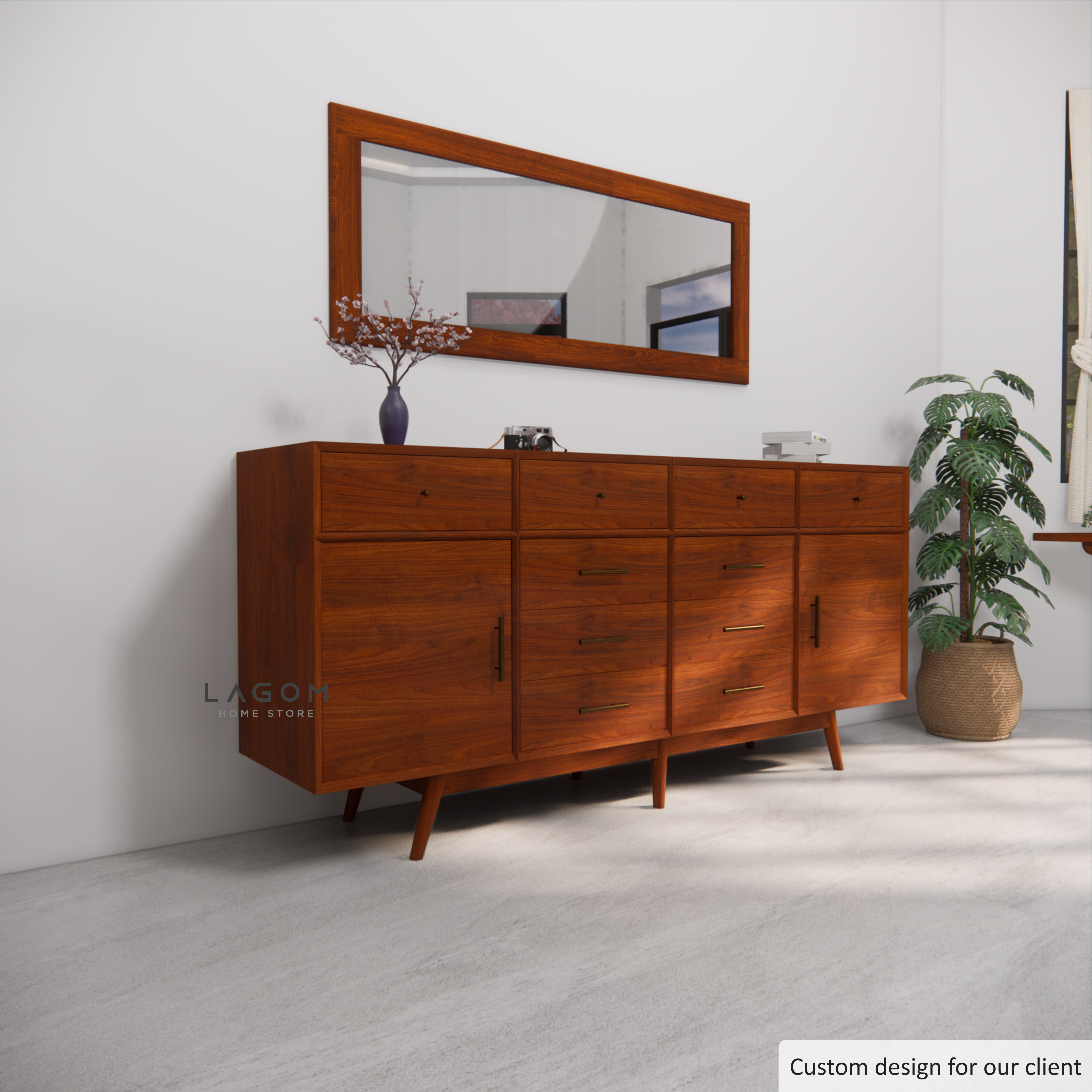 Custom-Made | Bufet Kayu Jati dengan 10 Laci dan 2 Pintu Buffet Lagom Home Store Jati Furnitur Teak Furniture Jakarta