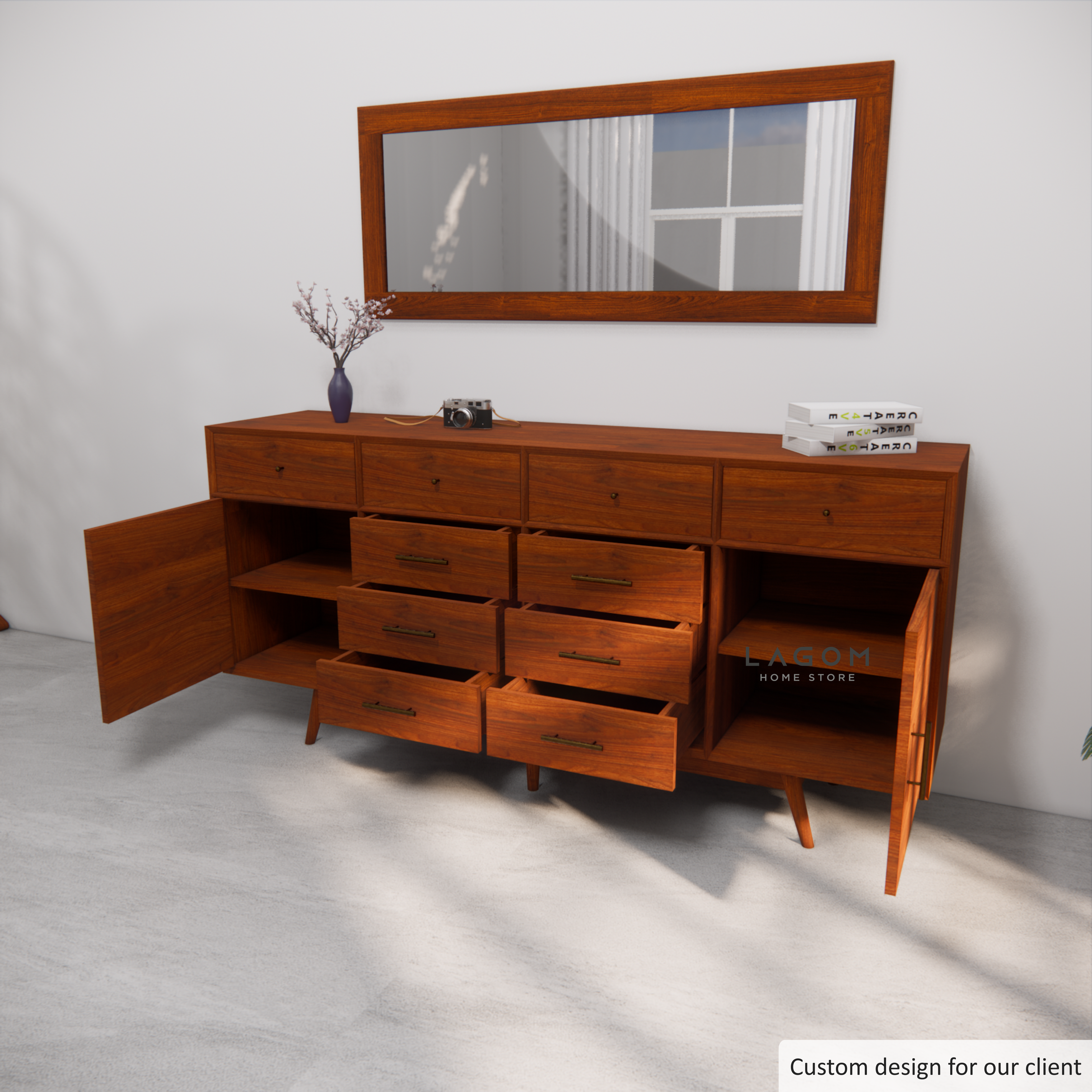 Custom-Made | Bufet Kayu Jati dengan 10 Laci dan 2 Pintu Buffet Lagom Home Store Jati Furnitur Teak Furniture Jakarta