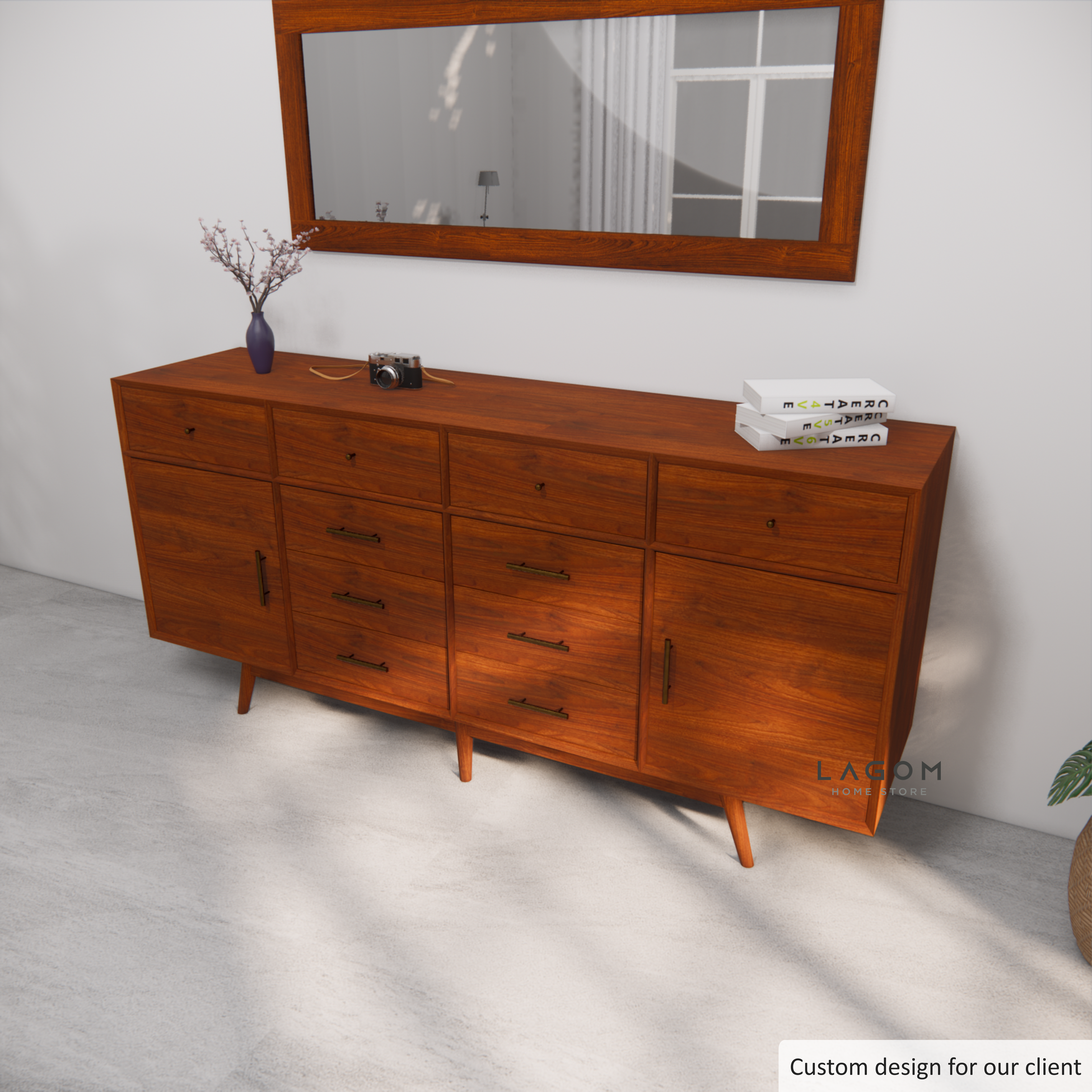 Custom-Made | Bufet Kayu Jati dengan 10 Laci dan 2 Pintu Buffet Lagom Home Store Jati Furnitur Teak Furniture Jakarta