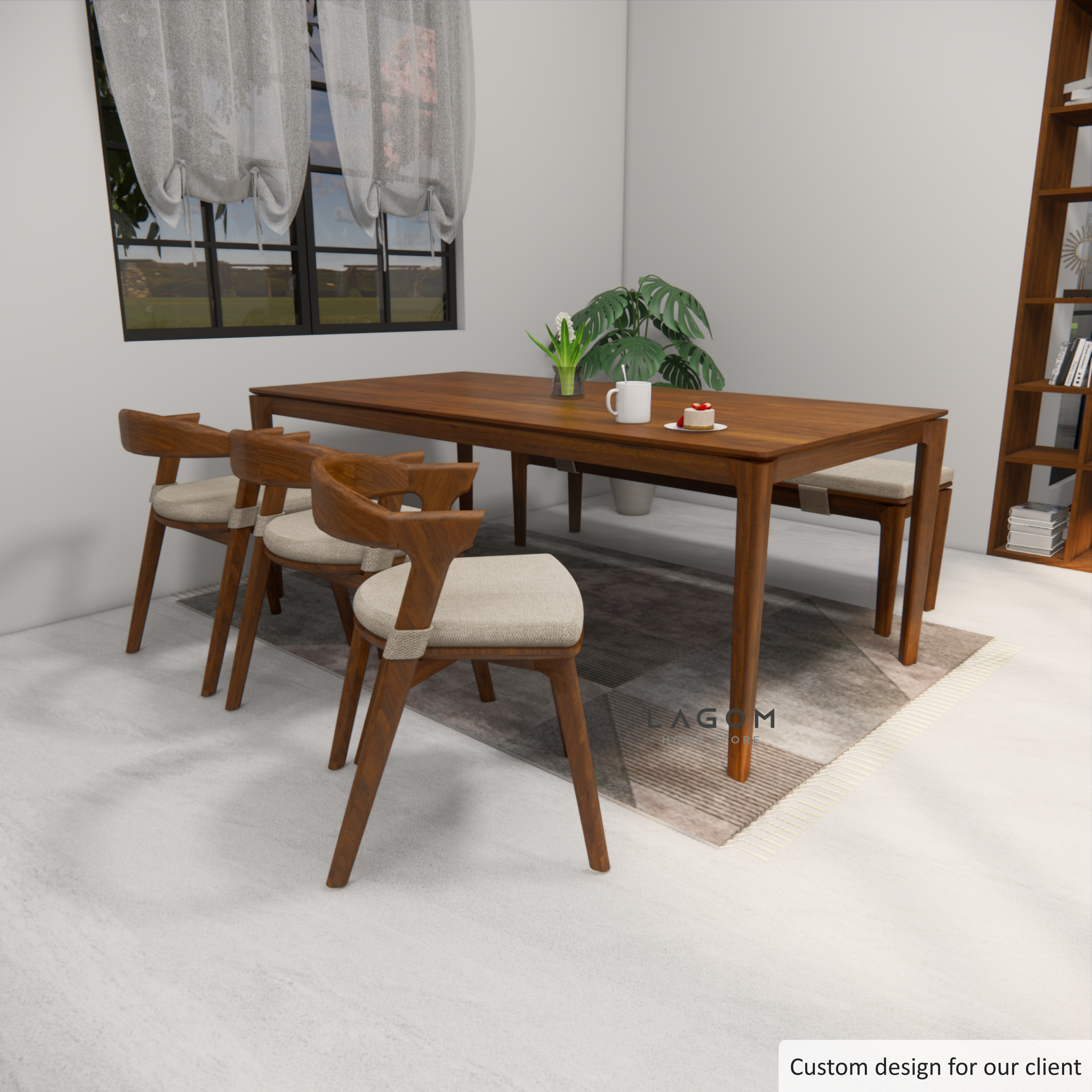 Custom-Made | Exclusive Teak Wood Dining Set with 3 Chairs and 1 Bench Dining Set Lagom Home Store Jati Furnitur Teak Furniture Jakarta