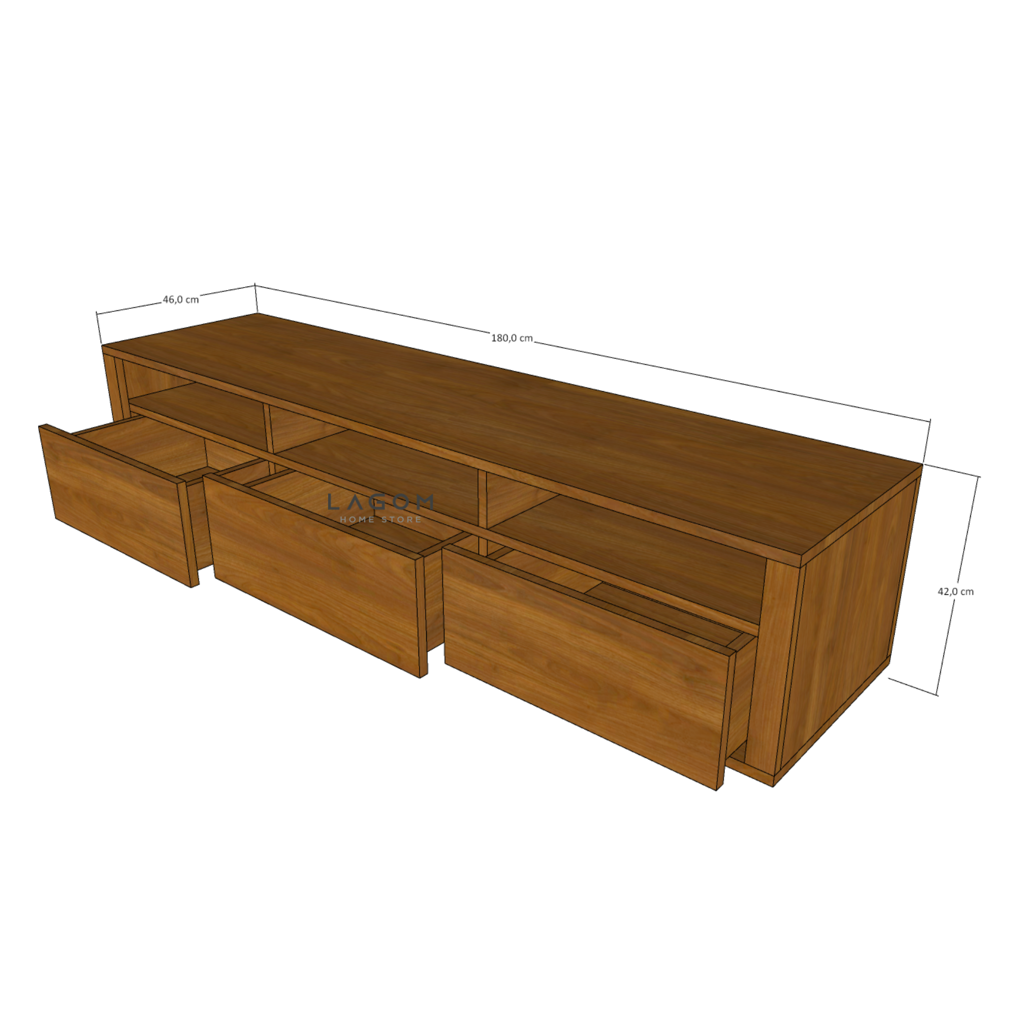 Custom-Made | Kabinet TV Panjang 180 cm Material Kayu Jati Solid TV Cabinet Lagom Home Store Jati Furnitur Teak Furniture Jakarta