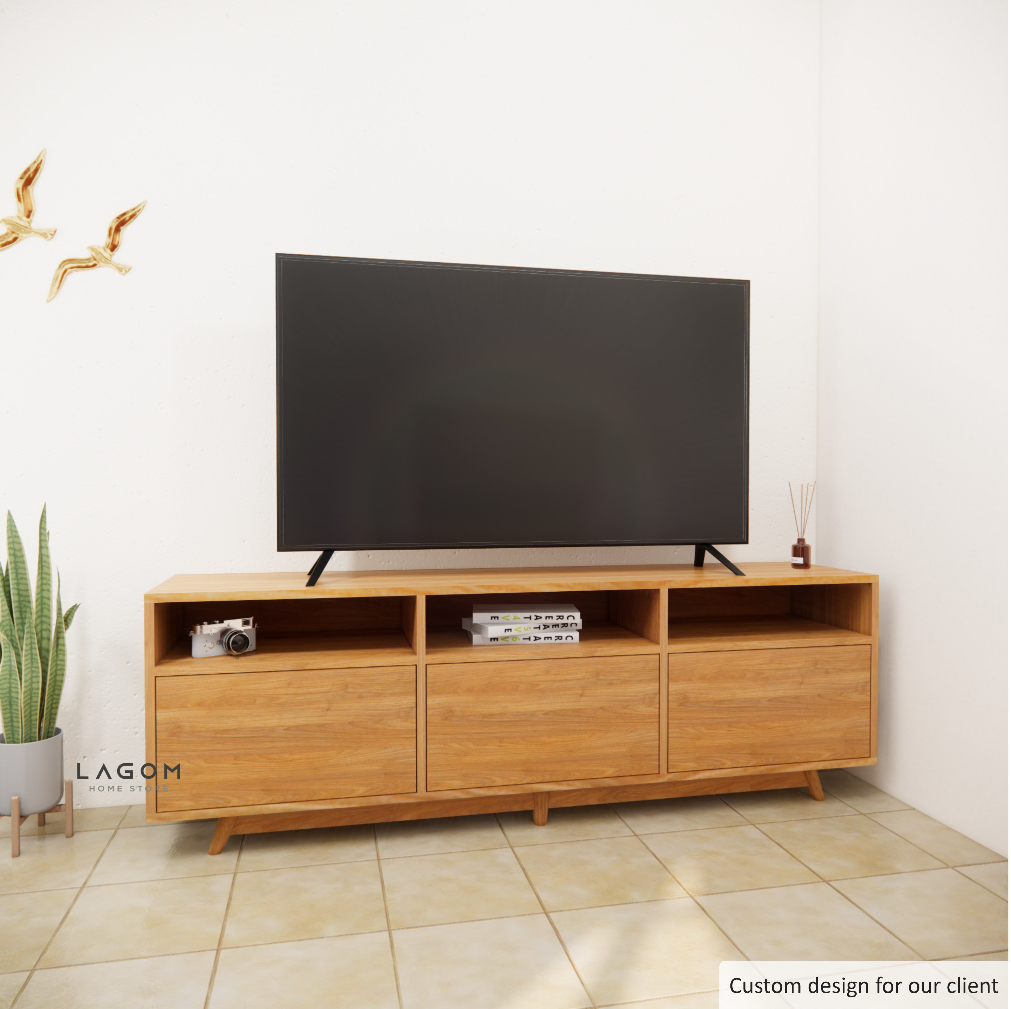 Custom-Made | Kabinet TV Panjang dari Kayu Jati Solid TV Cabinet Lagom Home Store Jati Furnitur Teak Furniture Jakarta