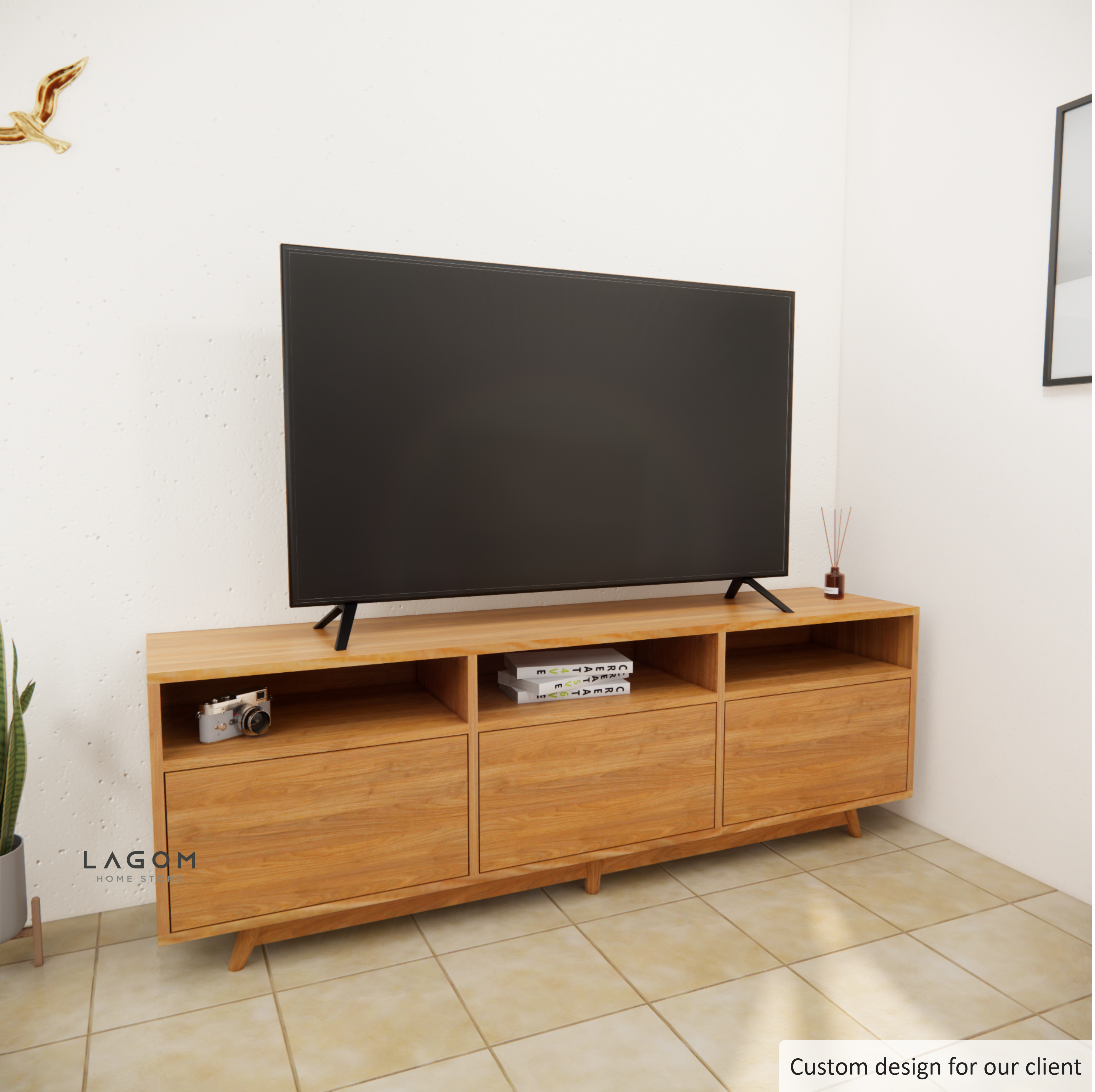 Custom-Made | Kabinet TV Panjang dari Kayu Jati Solid TV Cabinet Lagom Home Store Jati Furnitur Teak Furniture Jakarta