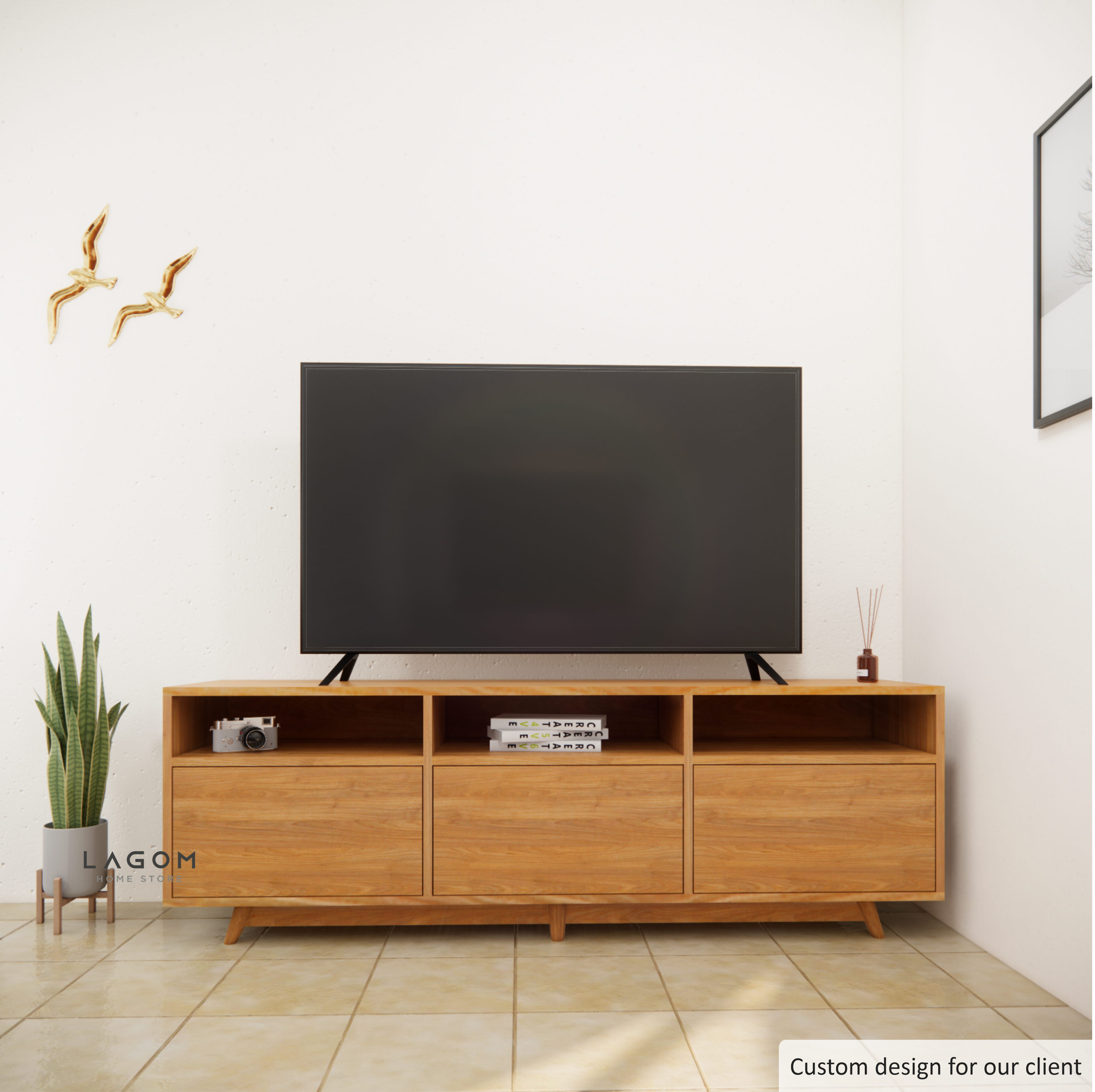 Custom-Made | Kabinet TV Panjang dari Kayu Jati Solid TV Cabinet Lagom Home Store Jati Furnitur Teak Furniture Jakarta