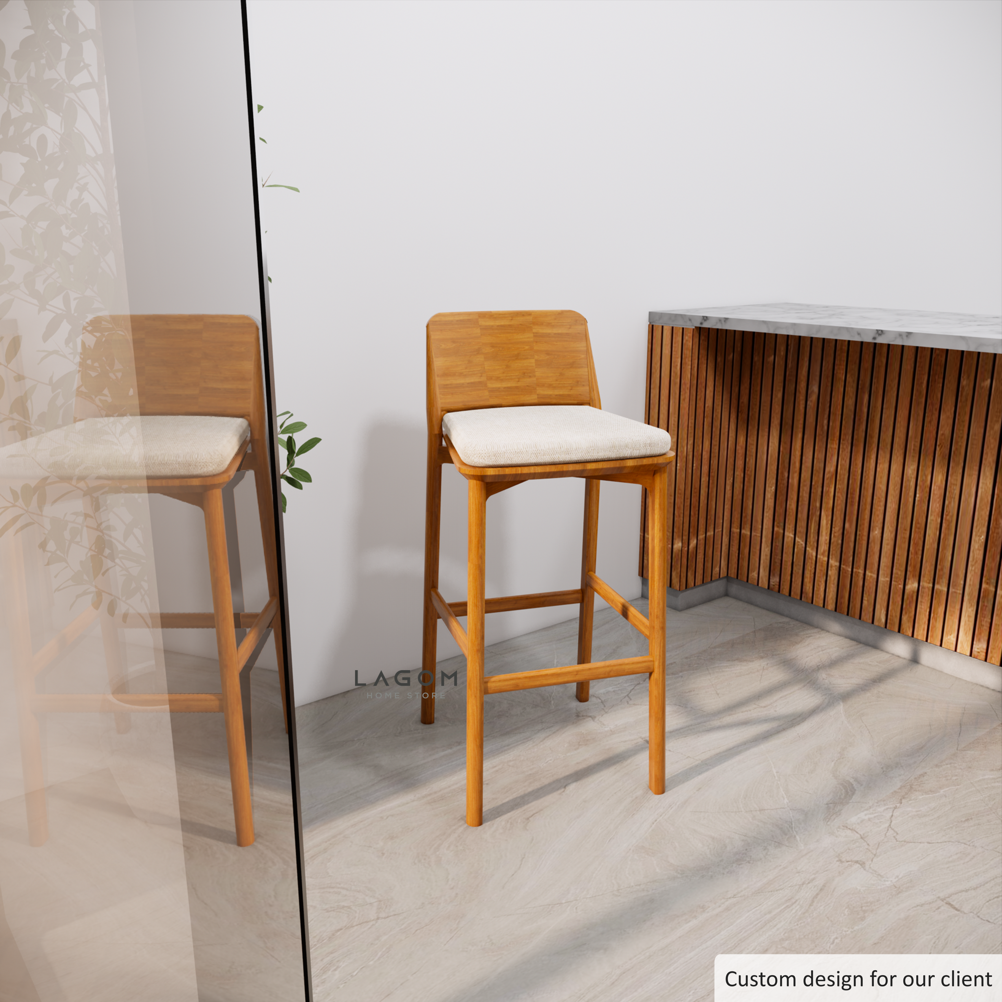 Custom-Made | Kursi Bar/Bar Stool Kayu Jati dengan Cushion Premium Bar Stool Lagom Home Store Jati Furnitur Teak Furniture Jakarta