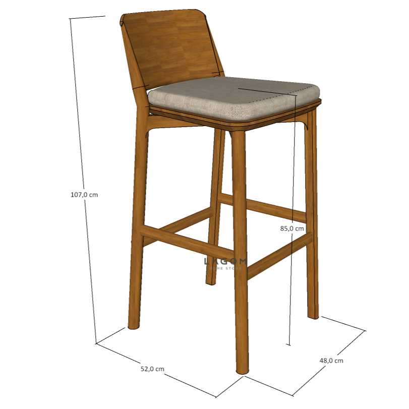 Custom-Made | Kursi Bar/Bar Stool Kayu Jati dengan Cushion Premium Bar Stool Lagom Home Store Jati Furnitur Teak Furniture Jakarta